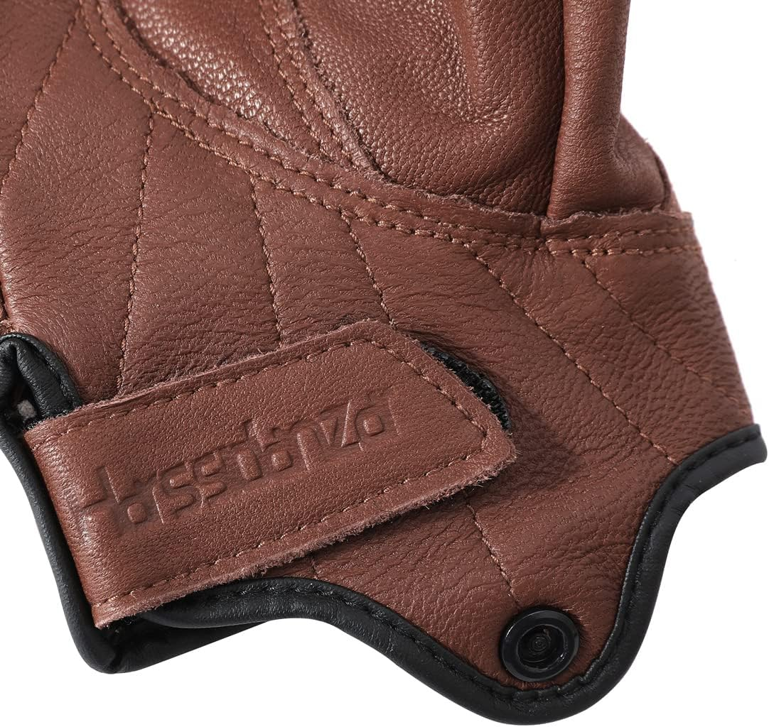 Harssidanzar Fingerless Motorcycle Gloves,For Mens Leather Riding Driving Gloves with Hand Knuckle GM037 image number 3