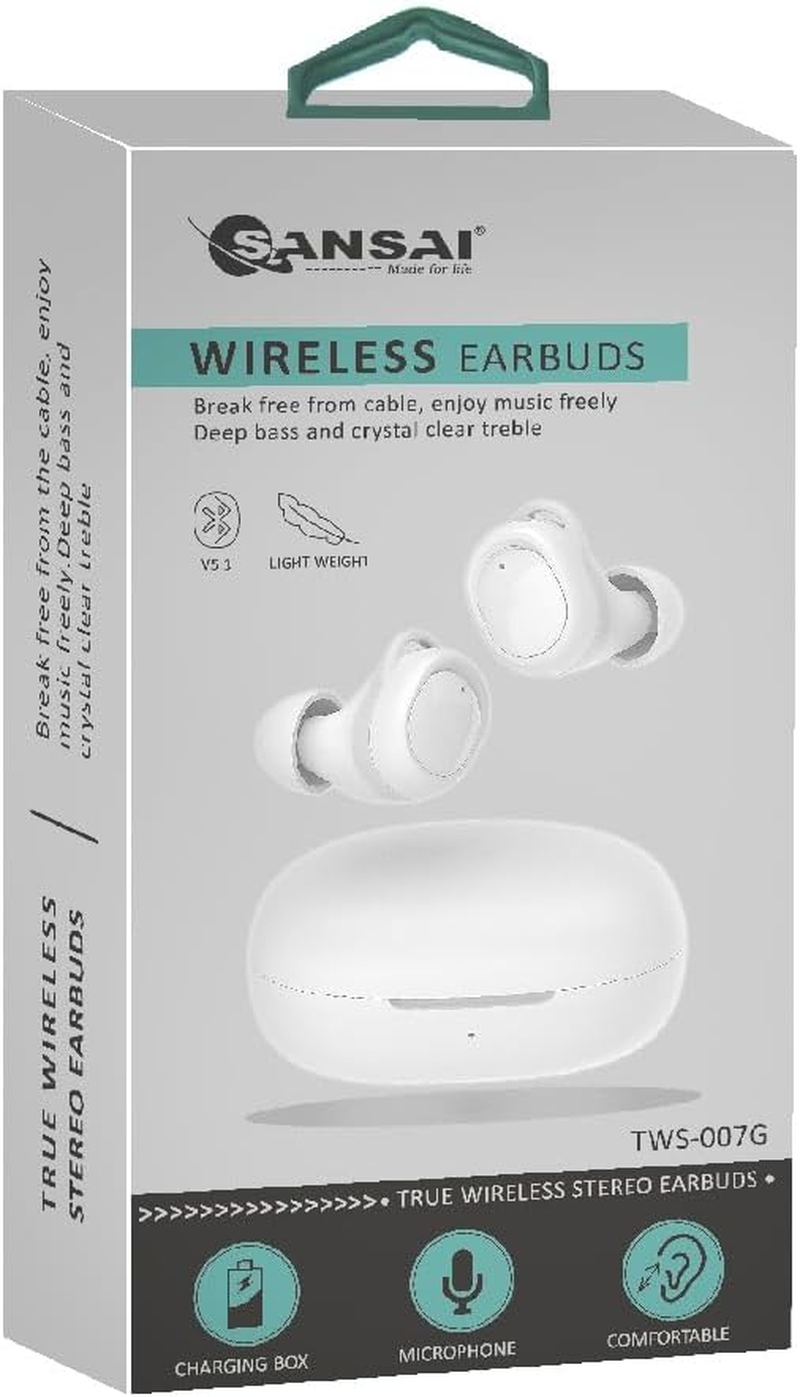 Sansai TWS 007G Wireless Earbuds, White image number 2