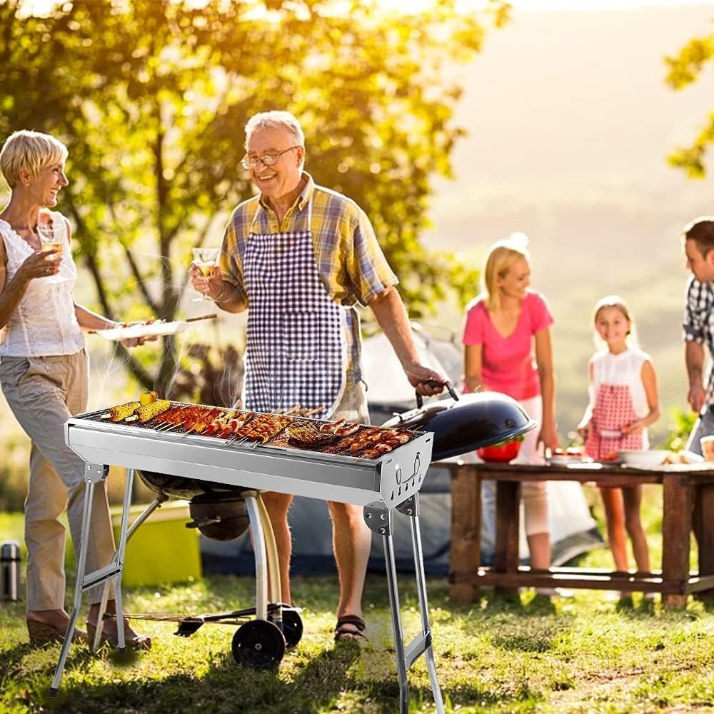 Charcoal Grill, Stainless Steel BBQ Grill with Stand, Foldable and Portable Charcoal Grill, Suitable for 5-10 People (71X73X33Cm) image number 5