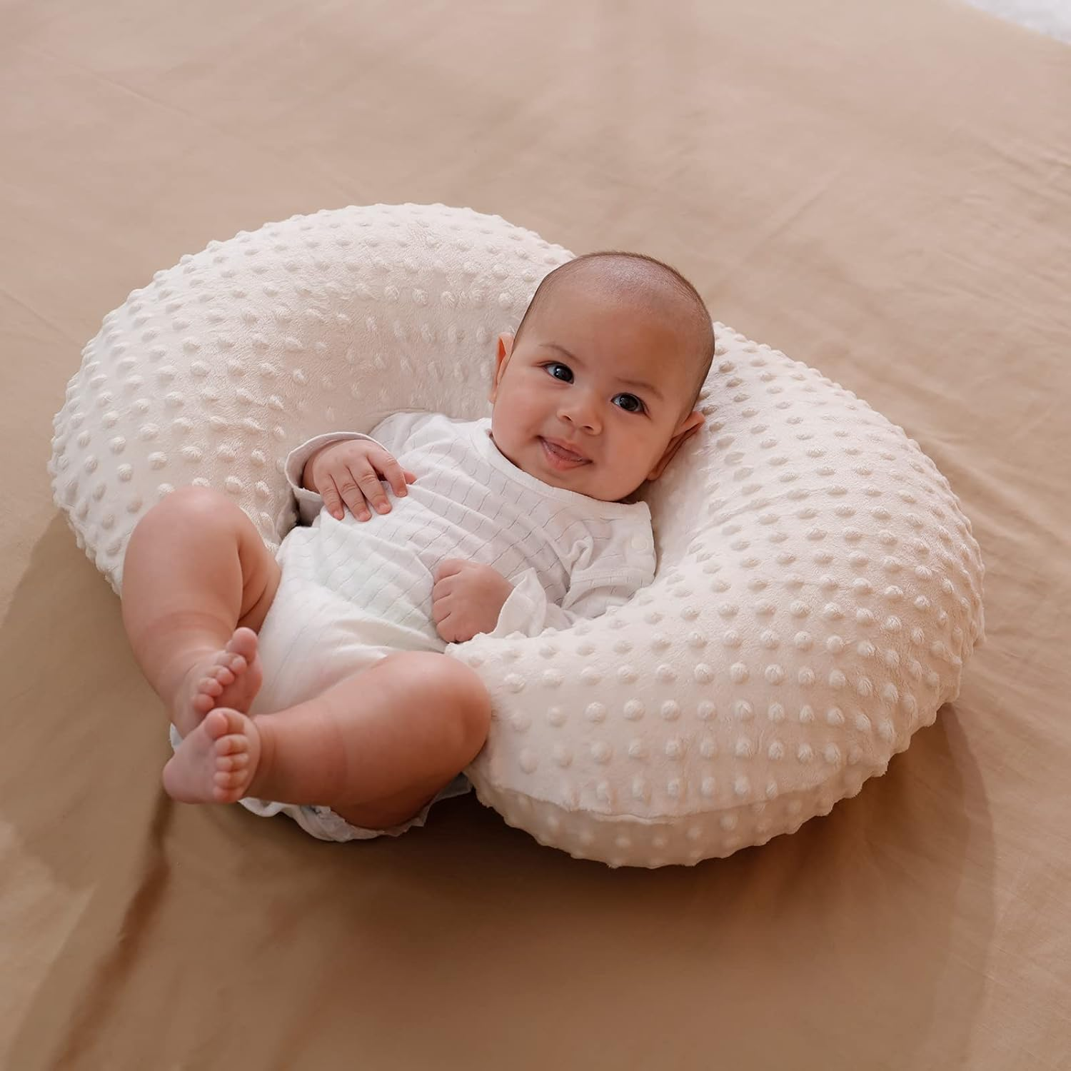 Nursing Pillow and Positioner with Cover for Breastfeeding and Bottle Feeding, Propping Baby, Tummy Time, Baby Sitting Support, Awake-Time Support (Beige, 22" X 17.7" X 5.9") image number 1
