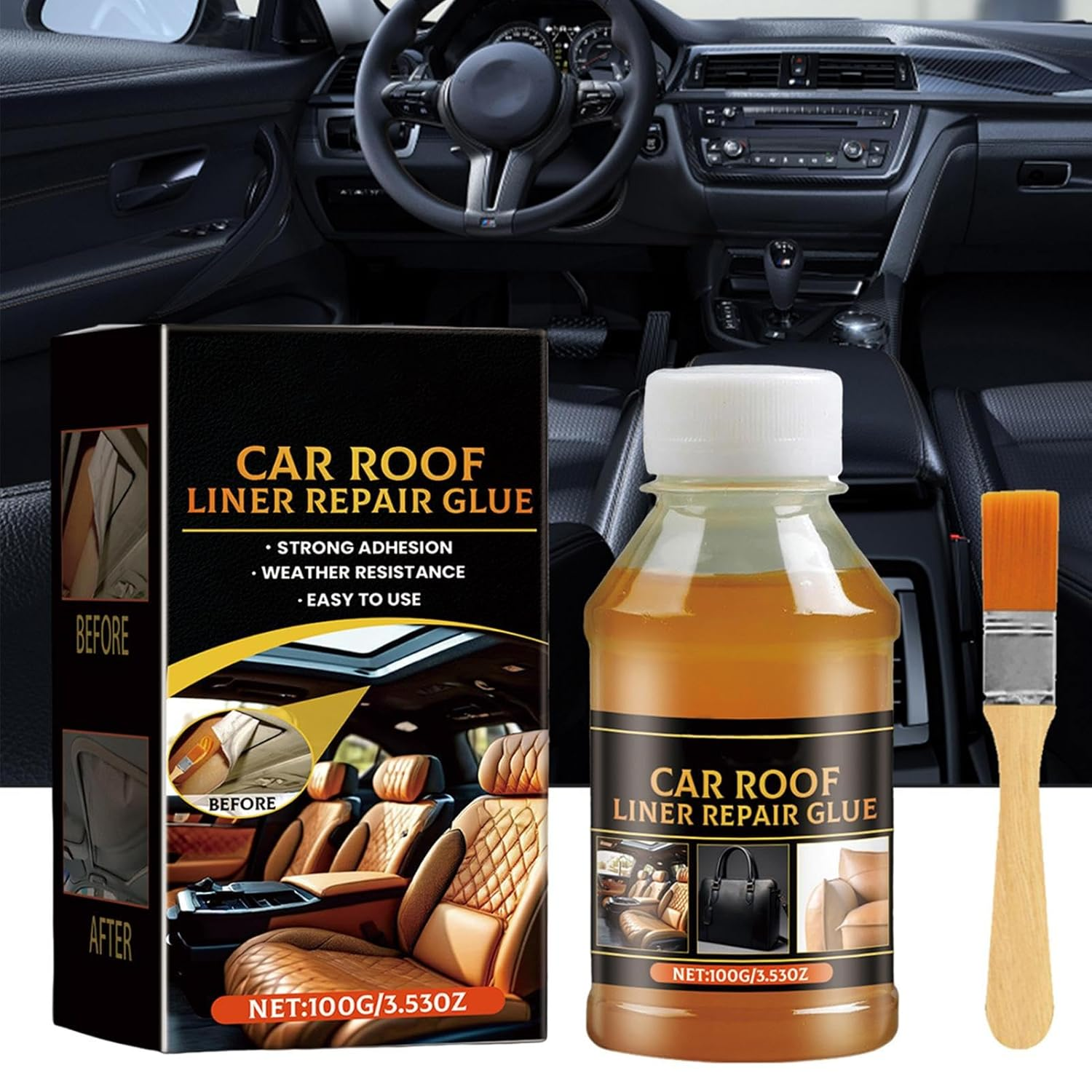 Headliner Glue Adhesive for Cars | 100G Automotive Fabric Glue | Strong Automotive Adhesive with Brush, inside Repair for Leather Sponge image number 6