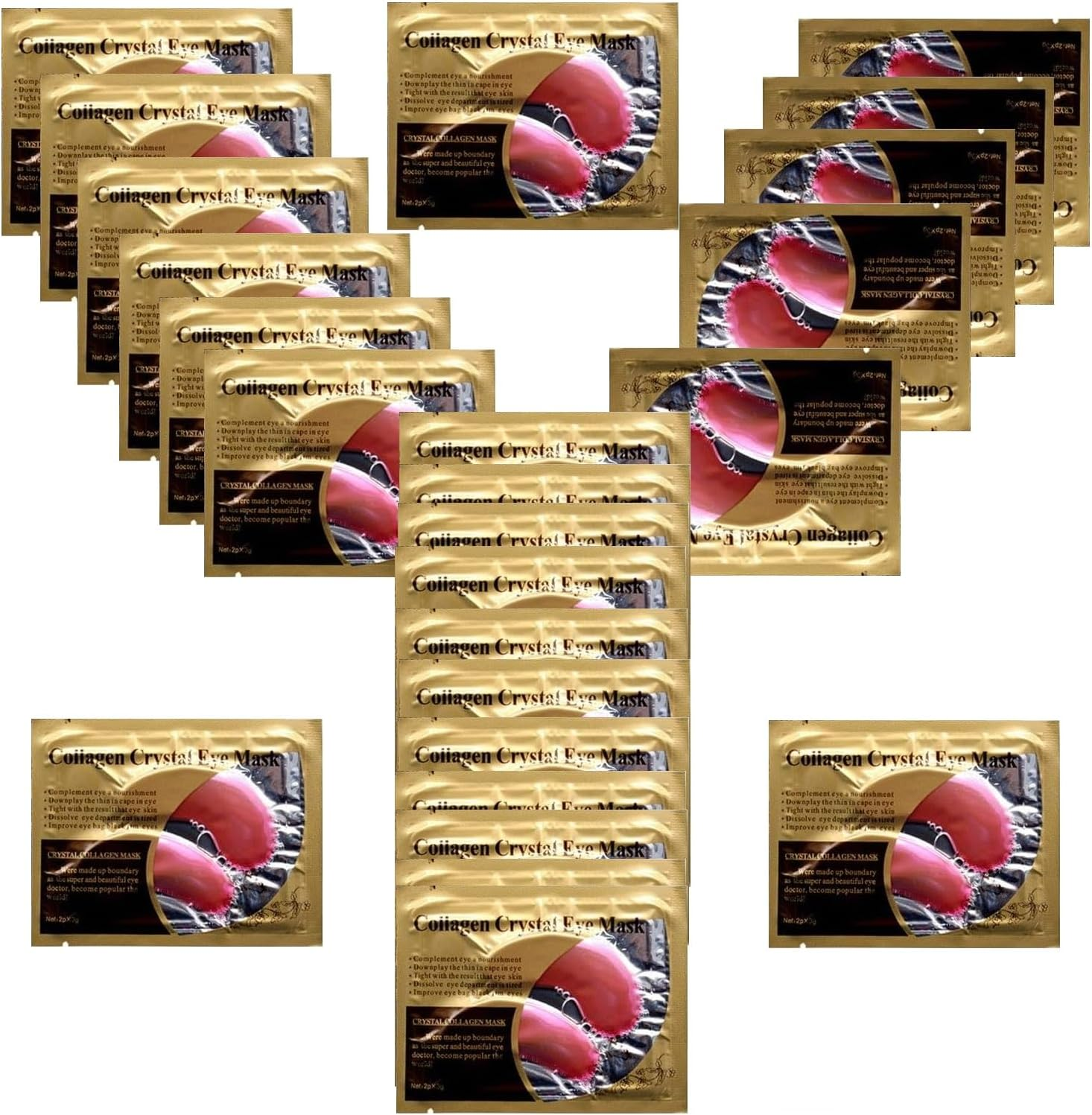 60Pieces Collagen Eye Masks, 24K GOLD under Eye Patches, Dark Circles and Wrinkles, Anti-Aging, Gel Pads for Puffiness and Bags, Immune System Support for Eyes, with Hyaluronic Acid, Deep Moisturizing