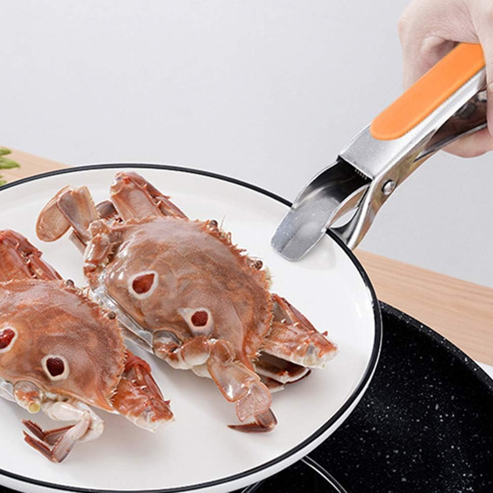 Hot Plate Gripper, anti Scald Clamp Clip, Pizza Pan Gripper Ergonomic Bowl Clip Restaurant Hot Plate Gripper Stainless Steel, Air Fryer Pans Gripper for Camping, Bbq(Orange) image number 3