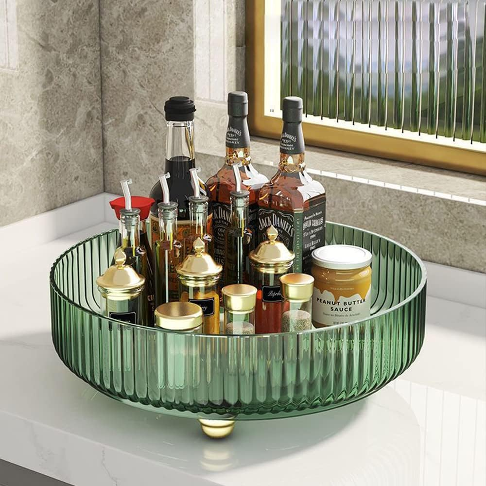 Hbluefat Lazy Susan Rotatable Modern round Tray,360&deg;Rotating Spice Storage Rack,10" Turntable Organizer,Cosmetic Makeup Vanity Tray for Storage Jewelry,Perfume&Kitchen Condiment (Green) image number 3