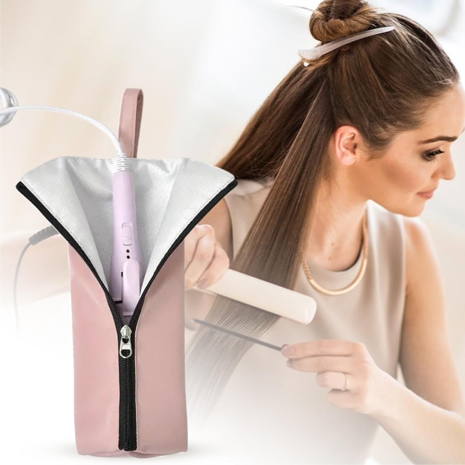 Curling Iron Travel Bag - Heat Resistant Straightener Pouch - Dustproof Waterproof Hair Styling Tool Organizer for Travel Vanity Table RV Salon Hairstylist Makeup Station Home image number 5