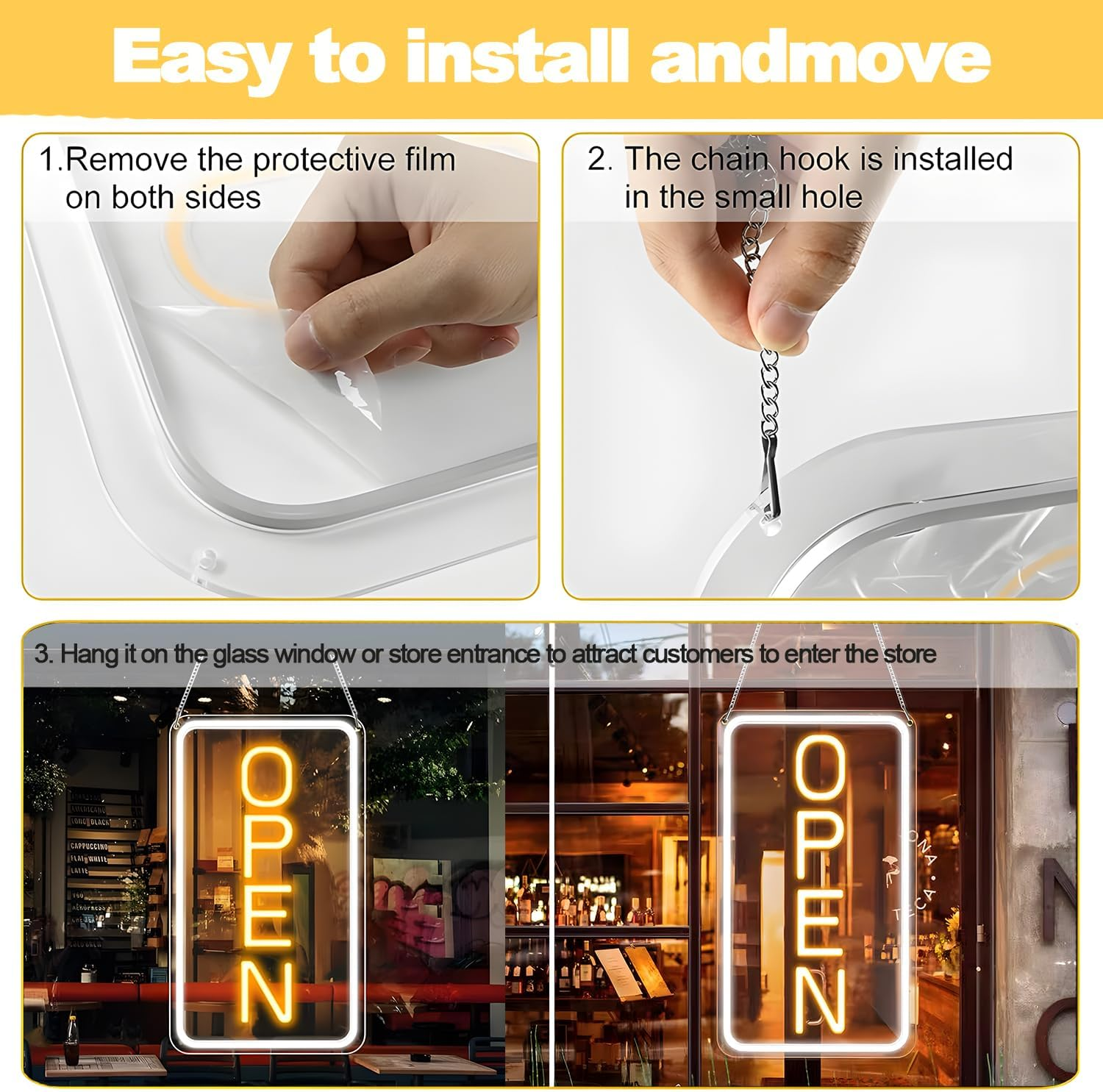 LED Neon Open Sign for Busines Signs,7.4"X15.9" LED Open Neonsigns Electric Display, Powered by USB for Bar, Gaming, Bedroom,Decoration, Coffee Shop,Hotel Etc,Vertical image number 5