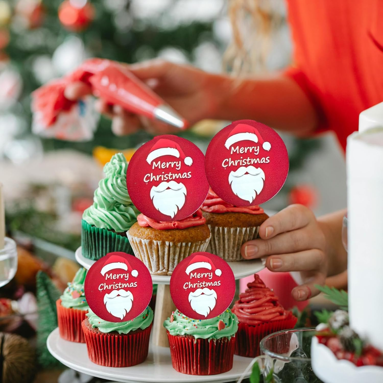 3 LITTLE DESSERTS UV Printed Acrylic Cupcake Toppers - Christmas Bauble Edition - Pack of 6 image number 5