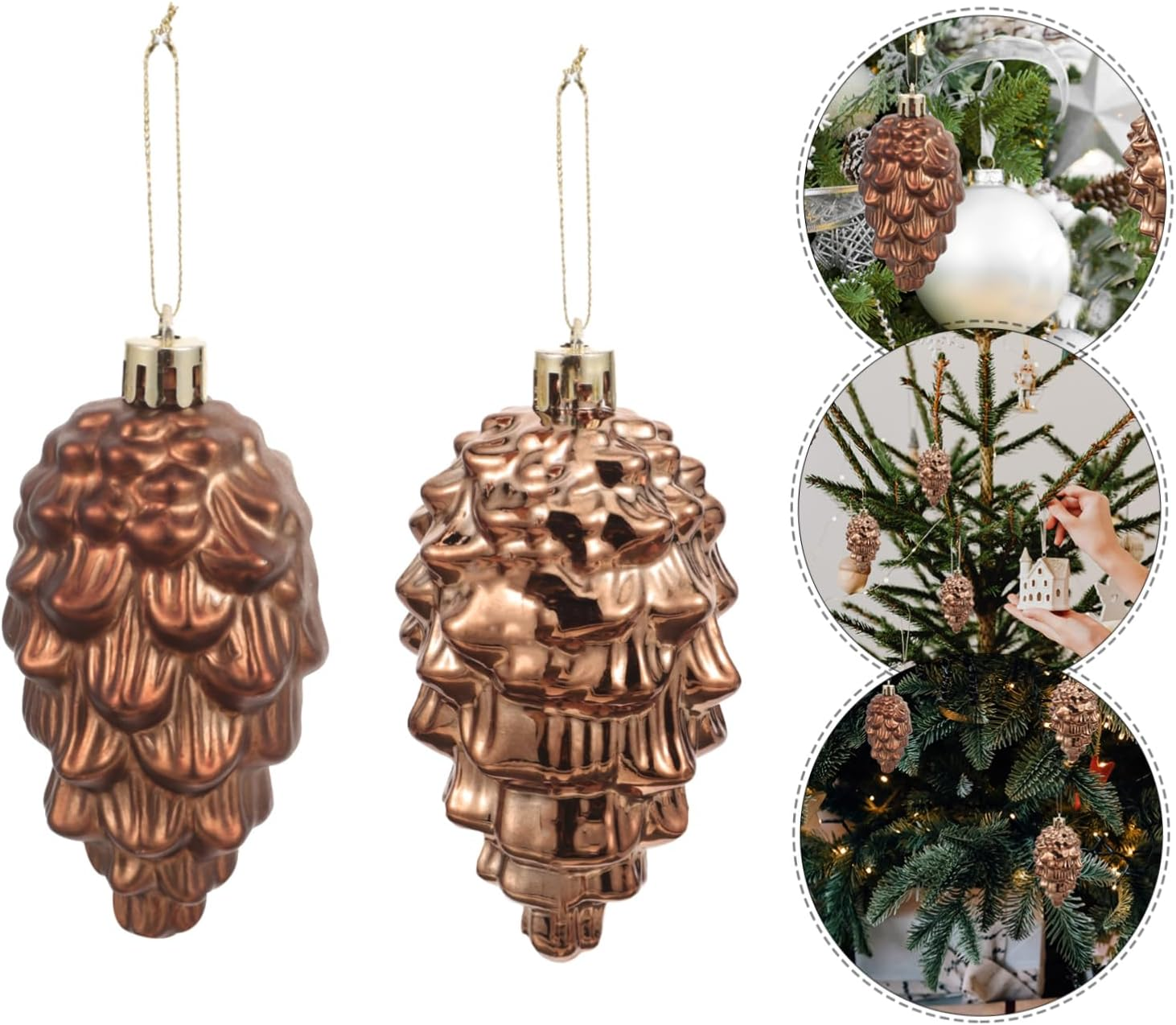 Plastic Christmas Tree Pine Cones Ornaments 8 Pack Warm Cozy Easy to Hang Festive Decor for Your Home image number 3