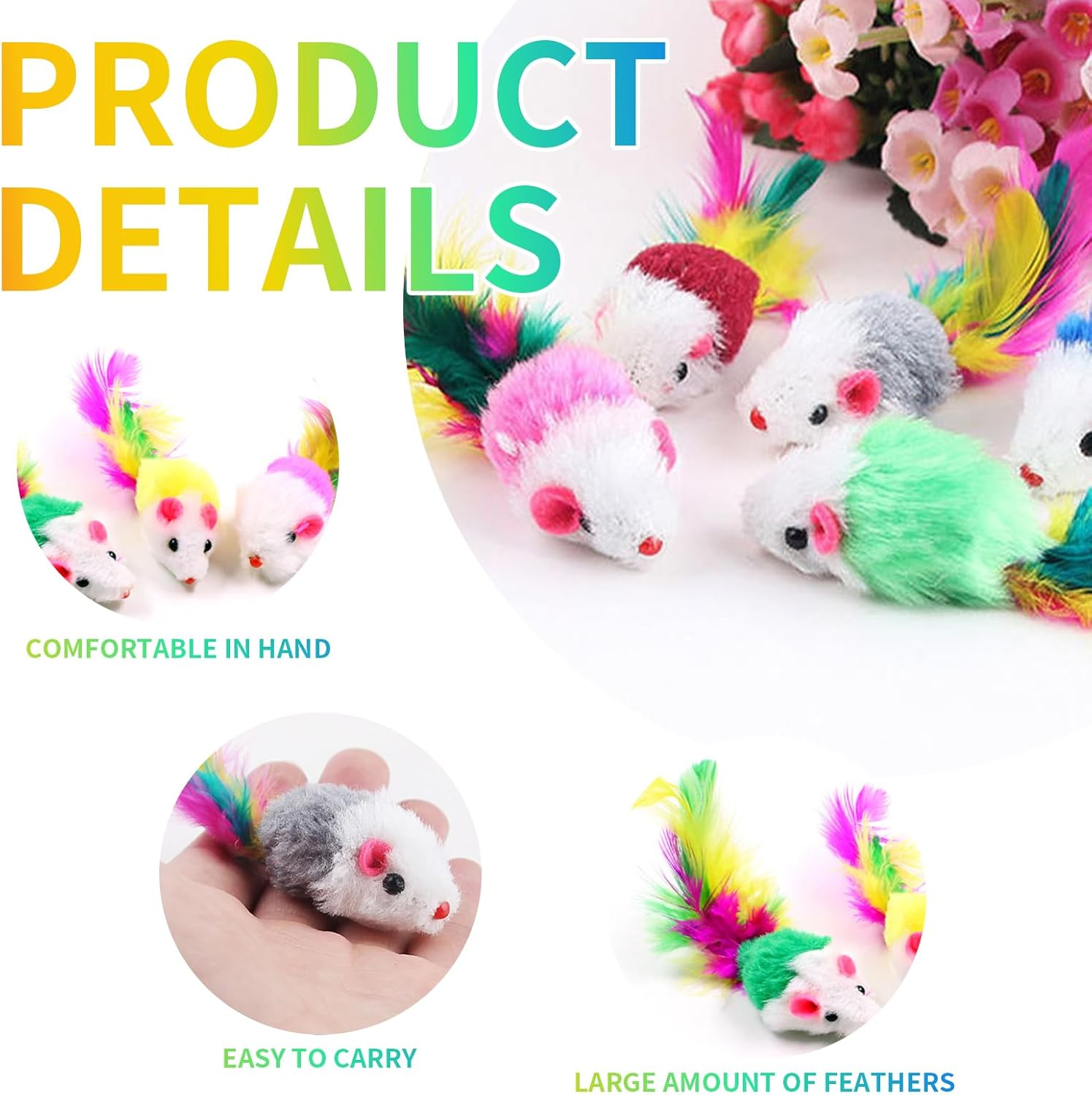 Pack of 20 Cat Toys, Mouse Toy for Cats, Mouse Cat Toy, Pet Toy with Feather Tail, Funny Games for Cats image number 4