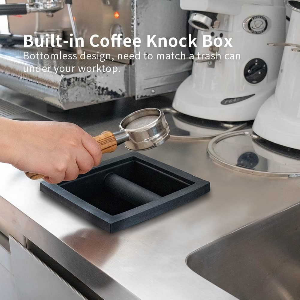 Watchget Espresso Knock Box - Built-In Stainless Steel and Silicone Coffee Knock Box Chute, Detachable Rubber Rod, Square Bottomless Waste Bin for Coffee Grounds image number 1