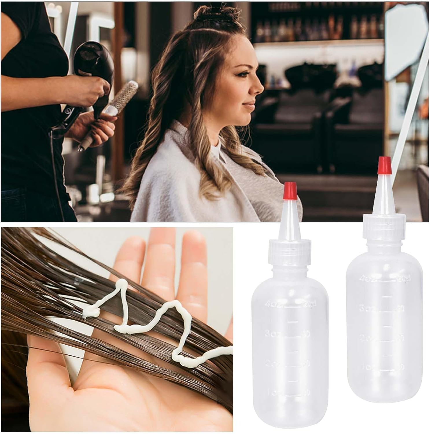 Pack of 2 Applicator Bottles with Tip, 120 Ml / 4 Oz Squeeze Bottle Transparent with Graduated, Plastic Hair Dye Bottles, Plastic Squeeze Bottle for Glue, Crafts, Salon Hair Care (120 Ml) image number 6