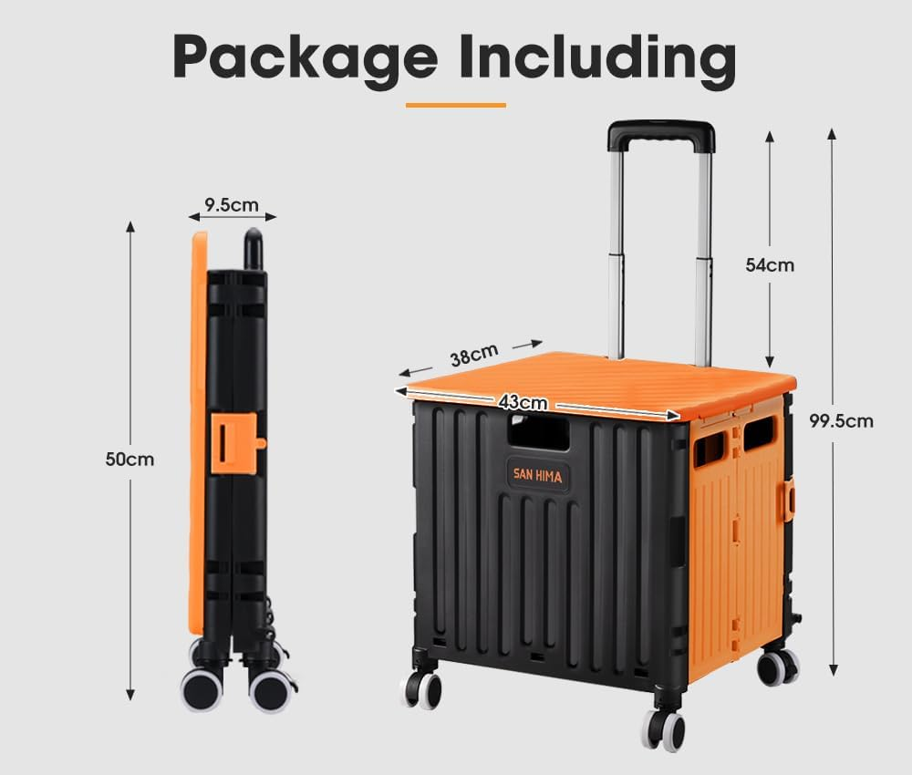 San Hima Foldable Shopping Trolley Cart Folding Trolley 70L, Crate on Wheels 360˚ Rotating (Lockable Front) W/Telescopic Handle, Durable Material, Quick Setup, Capacity 70KG, for Camping Shopping image number 4