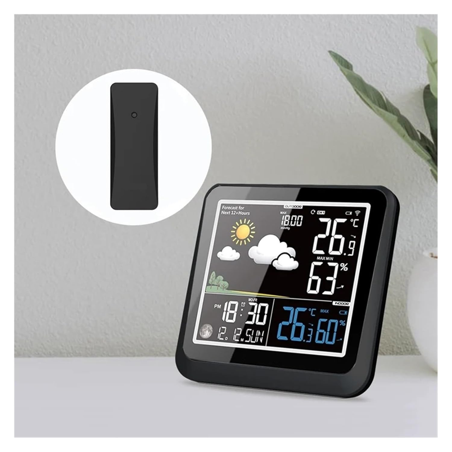 Wireless Weather Station Color LCD Screen Thermometer Hygrometer Moon Phase Forecast Sensor Wall Calendar Clock Indicator 3 CH image number 4