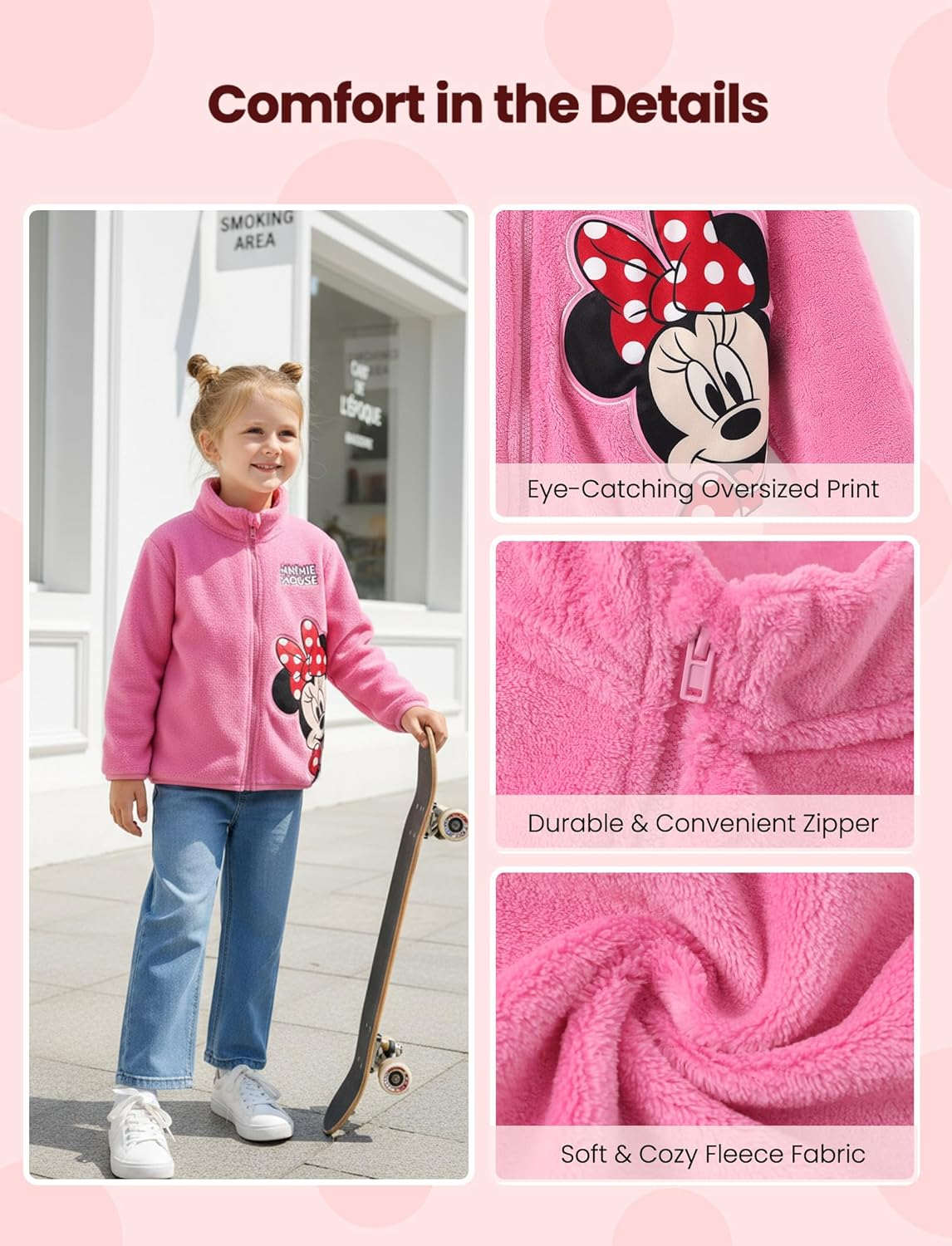 Disney Stitch Frozen Elsa Minnie Mickey Girls/Boys Fleece Jacket Full Zip Sherpa Fuzzy Warm Winter Outwear Coat 2-13 Years image number 4