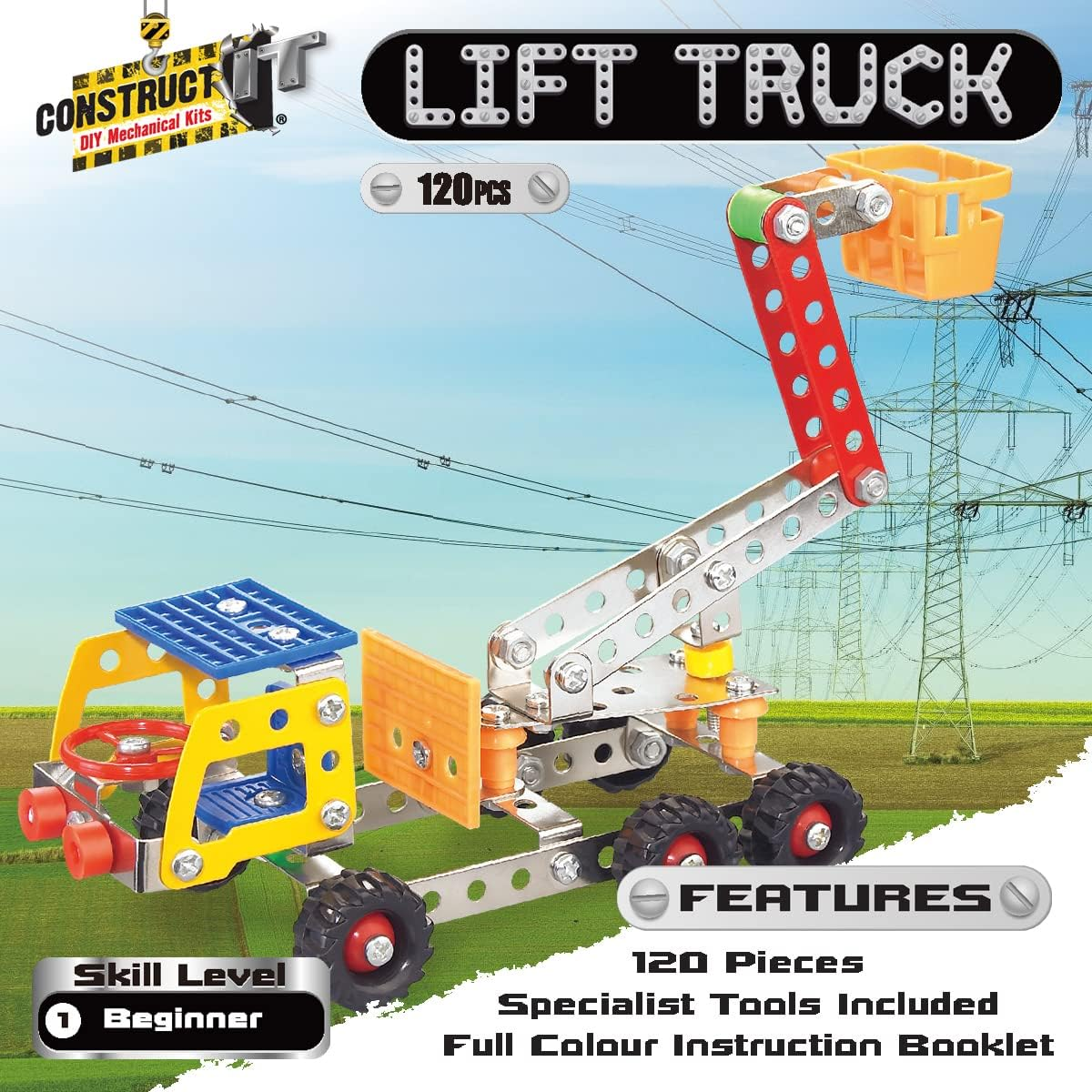 Construct IT Lift Truck &ndash; 120-Piece STEM Construction Kit &ndash; Build Your Own Metal Utility Vehicle &ndash; Creative Engineering Toy for Kids Ages 8&ndash;12 image number 5