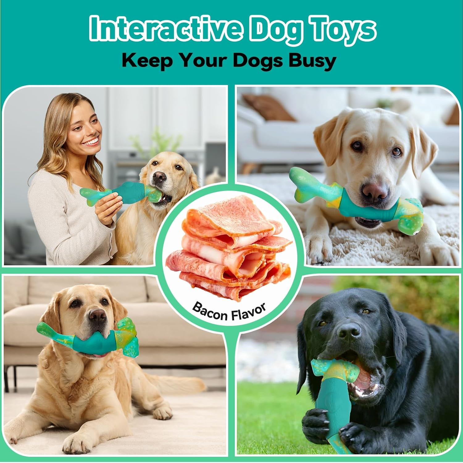BIKIISEN Dog Toys for Aggressive Chewers, Interactive Dog Chew Toys for Large Dogs, Indestructible Squeaky Toys to Keep Them Busy, Tough Toys for Medium/Large Breed (Green) image number 3