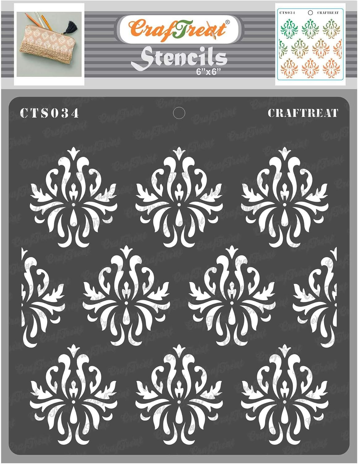 Craftreat Damask Stencils for Painting on Canvas - 6X6 Inches - Reusable Art Stencil for Rangoli, Home Decor, Wall Art, Furniture, Room Decoration and Journal Scrapbook Supplies - Art & Craft Supplies image number 3