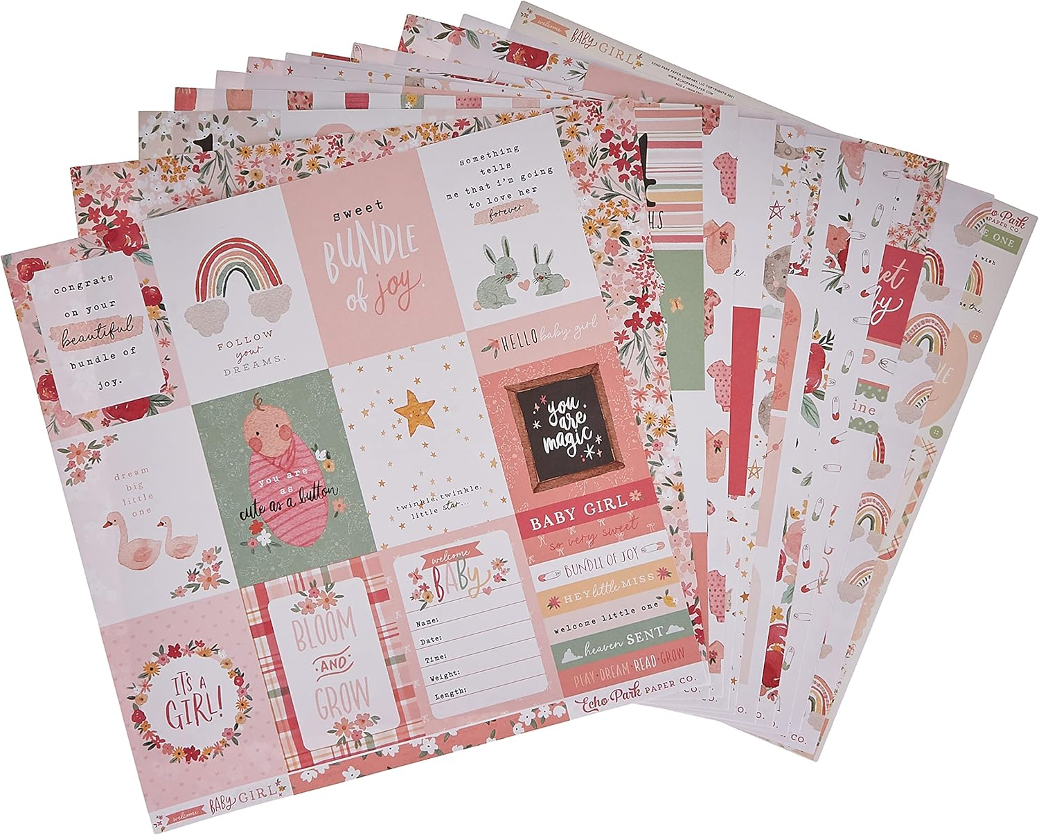 Echo Park Paper Company 646416 12" X12" Echo Park 30.5 X 30.5 Cm, Welcome Baby Girl Collection Kit, 12-X 12-Inch image number 1