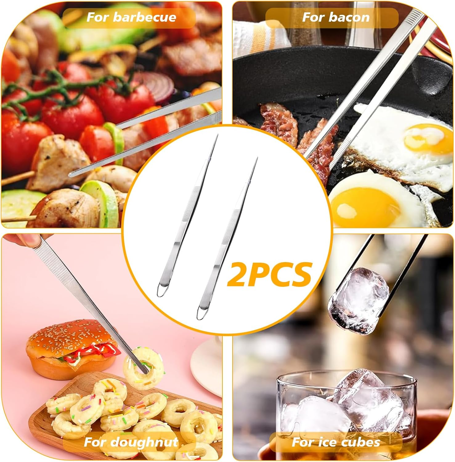 2PCS Professional Stainless Steel Cooking Tweezers Chef-Grade Food Utensil Tongs for Plating, BBQ, Frying Fish Heat-Resistant Kitchen Utensil with Ergonomic Handle Kitchen Tweezers Tongs (2) image number 4