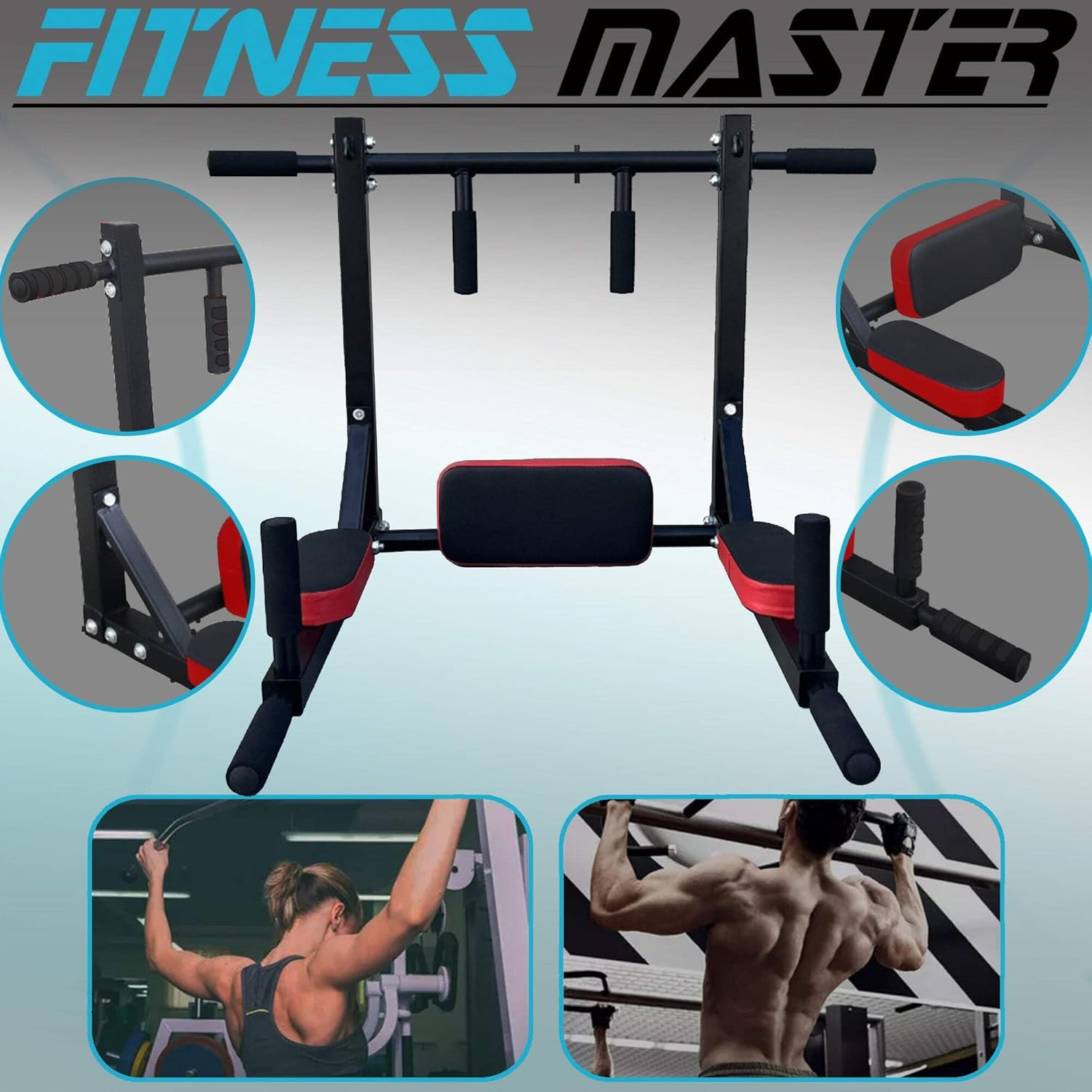 Fitness Master Chin up Bar Power Pull up Wall Mounted Gym Dip Station Equipment image number 5