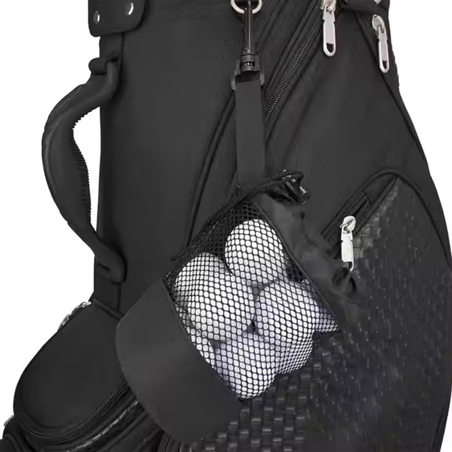 Yeanifeana 2-Pack Black Nylon Mesh Golf Ball Bags with Drawstring Closure & Hooks, Durable Golf Ball Storage Organizer Pouches (6.5X5.5 Inches) image number 5