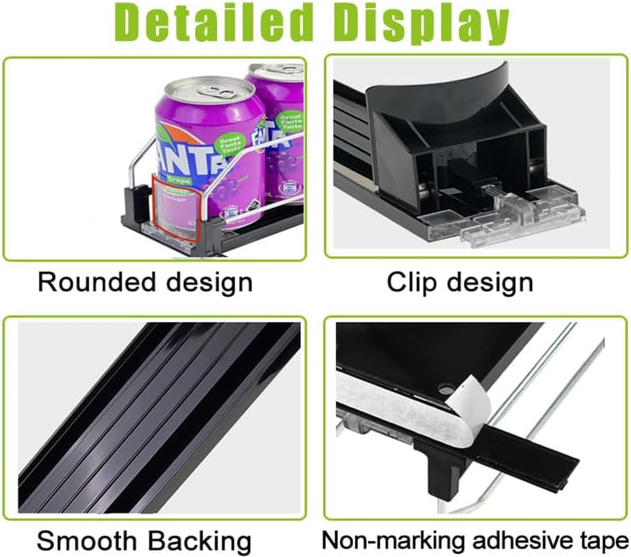 Mtxorvix Drink Organizer for Fridge, 5 Rows Soda Can Dispenser for Refrigerator, Automatic Glide Organizer for Refrigerator, Width Adjustable Drink Dispenser, Self - Pushing Soda Can Dispenser (Black) image number 2