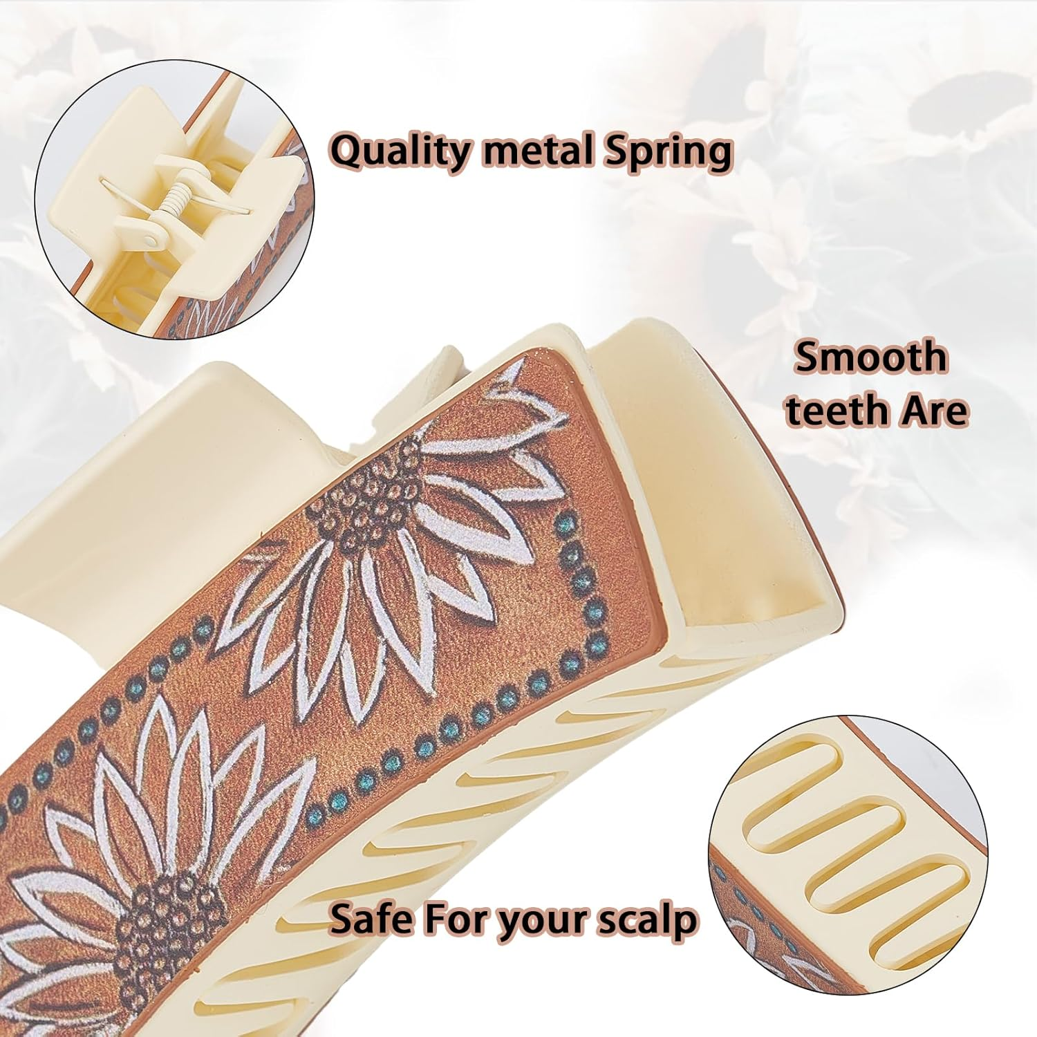 NICENEEDED 3 PCS Sunflower Hair Claw Clips, 1.7 X 4.1 Inch Matte Leather Floral Western Large Hairpins, Hair Accessories for Women Long Short Hairstyle image number 6