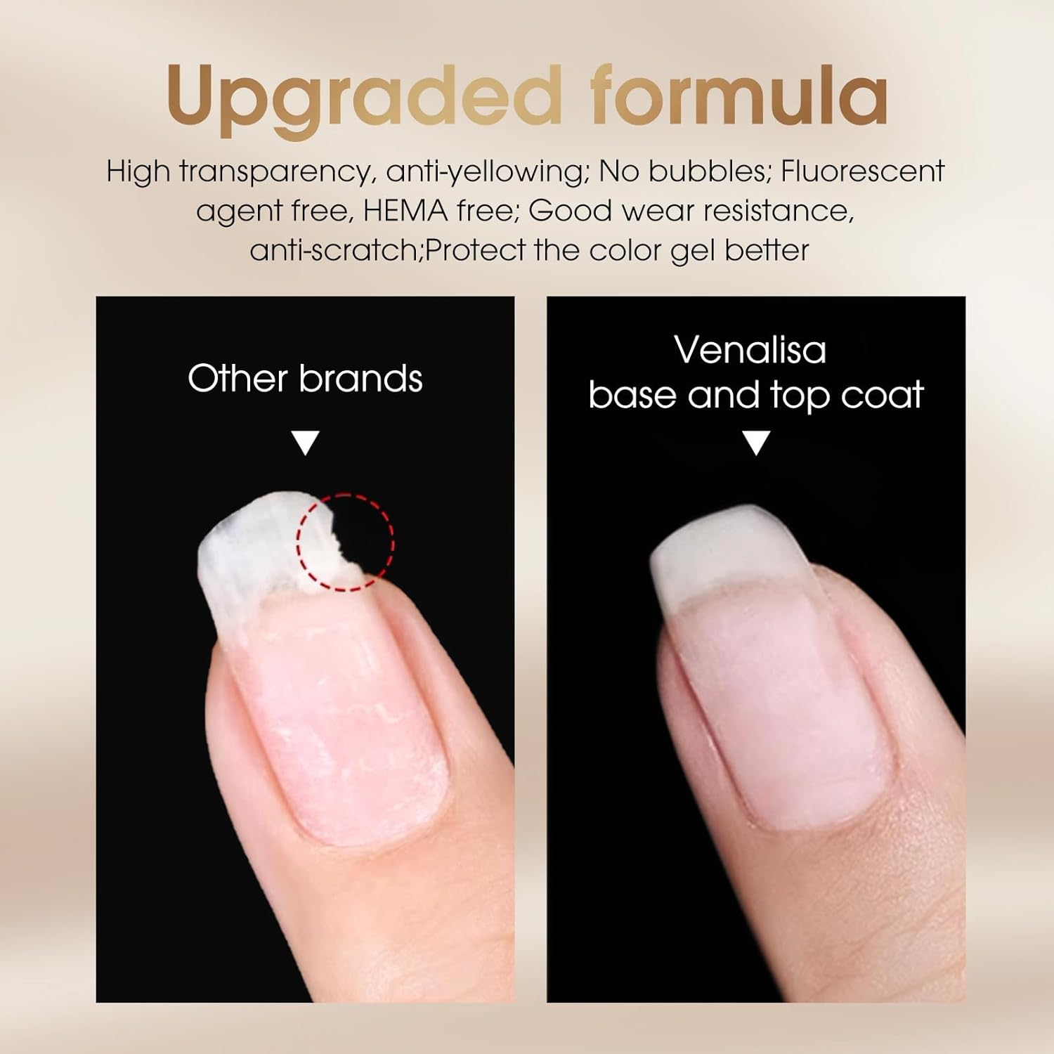 VENALISA No Wipe Gel Top Coat and Base Coat Set 2 Pcs 10ML for Gel Nail Polish, Shiny Finish and Long Lasting Soak off Salon Manicure DIY at Home image number 5