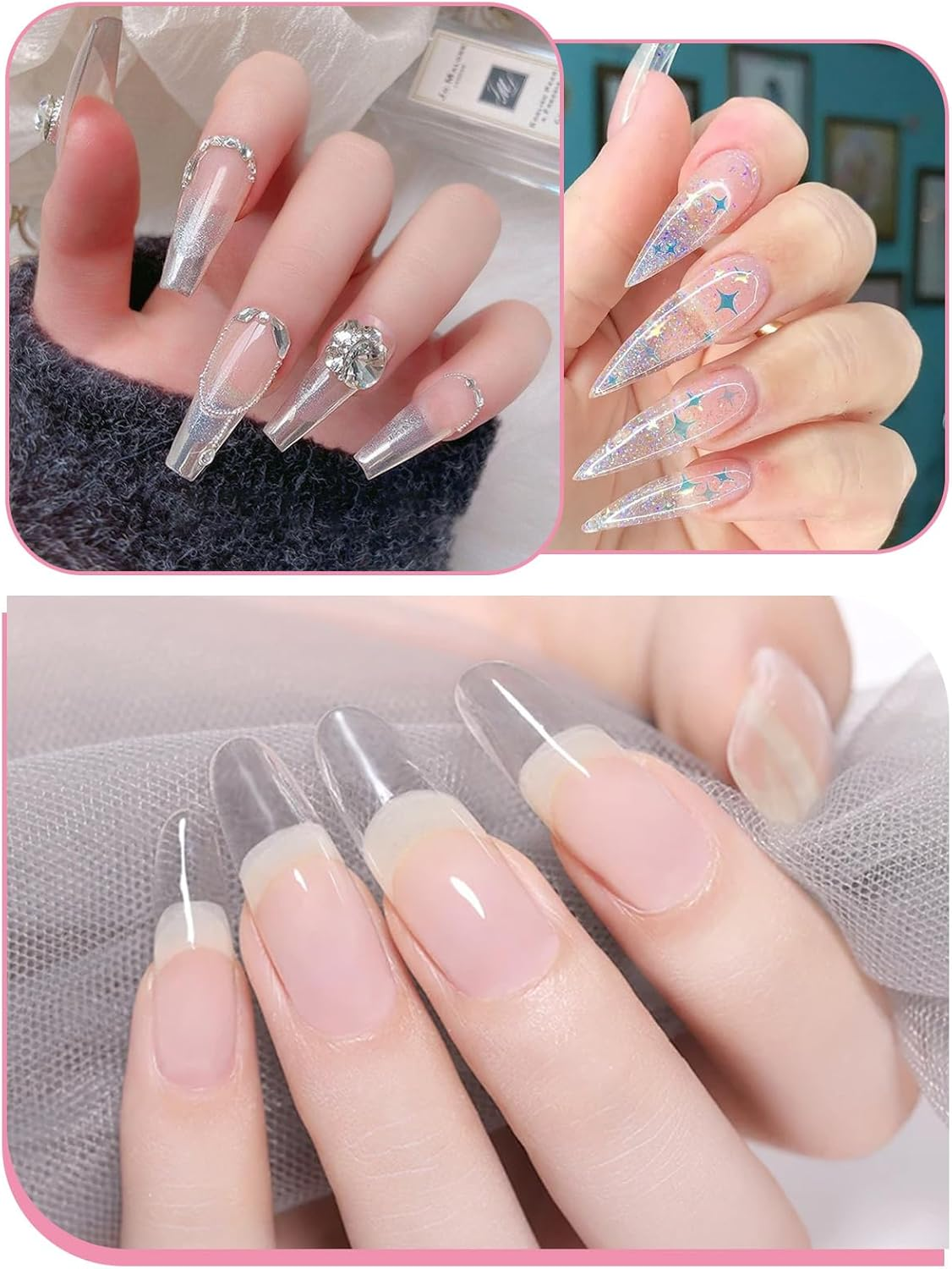 EBANKU 10.6Oz Clear Acrylic Powder, Crystal Transparent Acrylic Nail Powder for Nail Extenstion, Nail Carving, Long-Lasting, No Lamp Needed, Professional Nail Powder for French Manicure image number 2