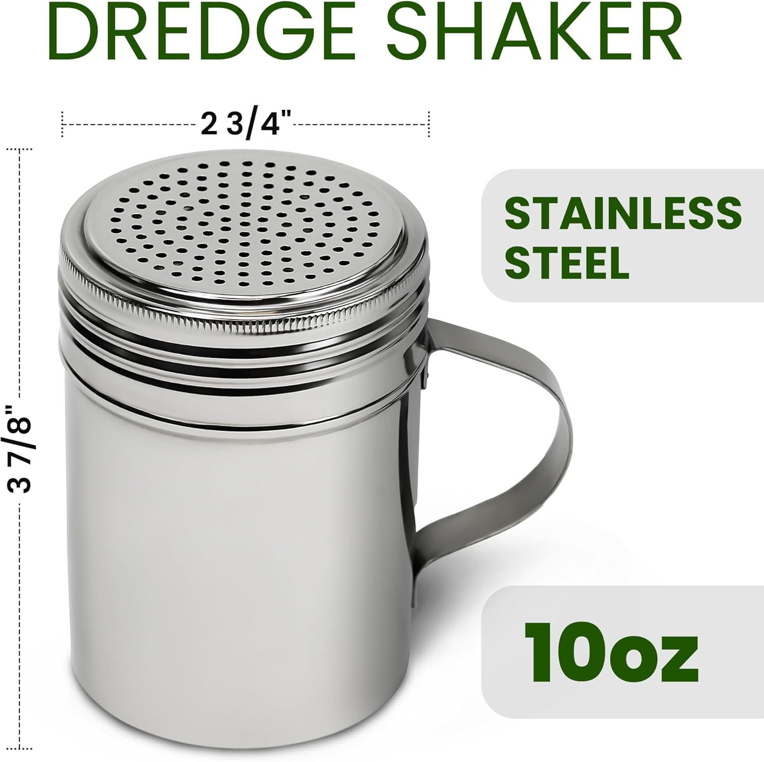 Stainless Steel Versatile Dredge Shaker, Salt, Sugar, Shakers 10 Oz. Each Set of 2