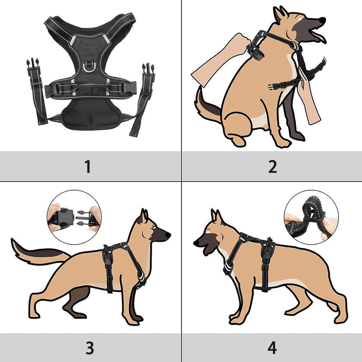 Reflective No-Choke Harness Reflective Adjustable Dog Harness Adjustable Soft Padded Pet Vest Harness Easy Control Dog Harness Big Dog Harness No Pull Dog Harness Front Clip Dog Vest Harness image number 3