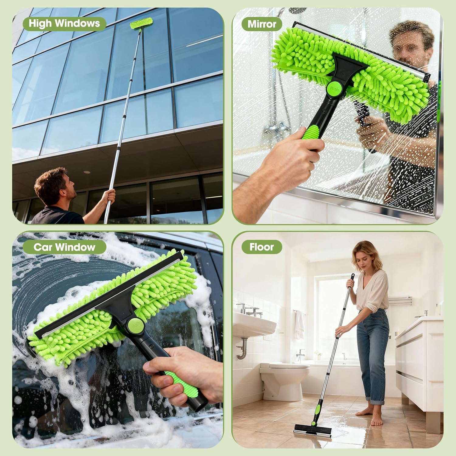 Window Cleaning Equipment, 400Cm Extendable Window Cleaning Pole with Silicone Squeegee & 3 Microfiber Mops, 2In1 Window Cleaning Kit for High Window, Long Reach Telescopic Window Cleaner Tool image number 5
