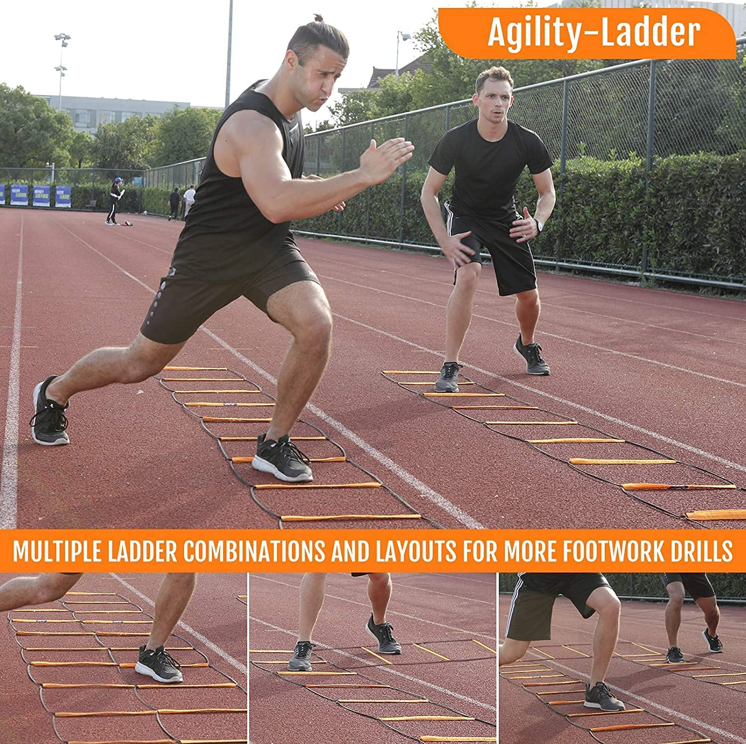 All-In-One Agility Ladder Speed Training Equipment and Speed Hurdle Workout Ladder and Basketball Soccer Agility Ladder Foldable Instant Set-Up and Tangle-Free (8 Rung 4 Rung 8+4 Rung 4X3 Rung) image number 6