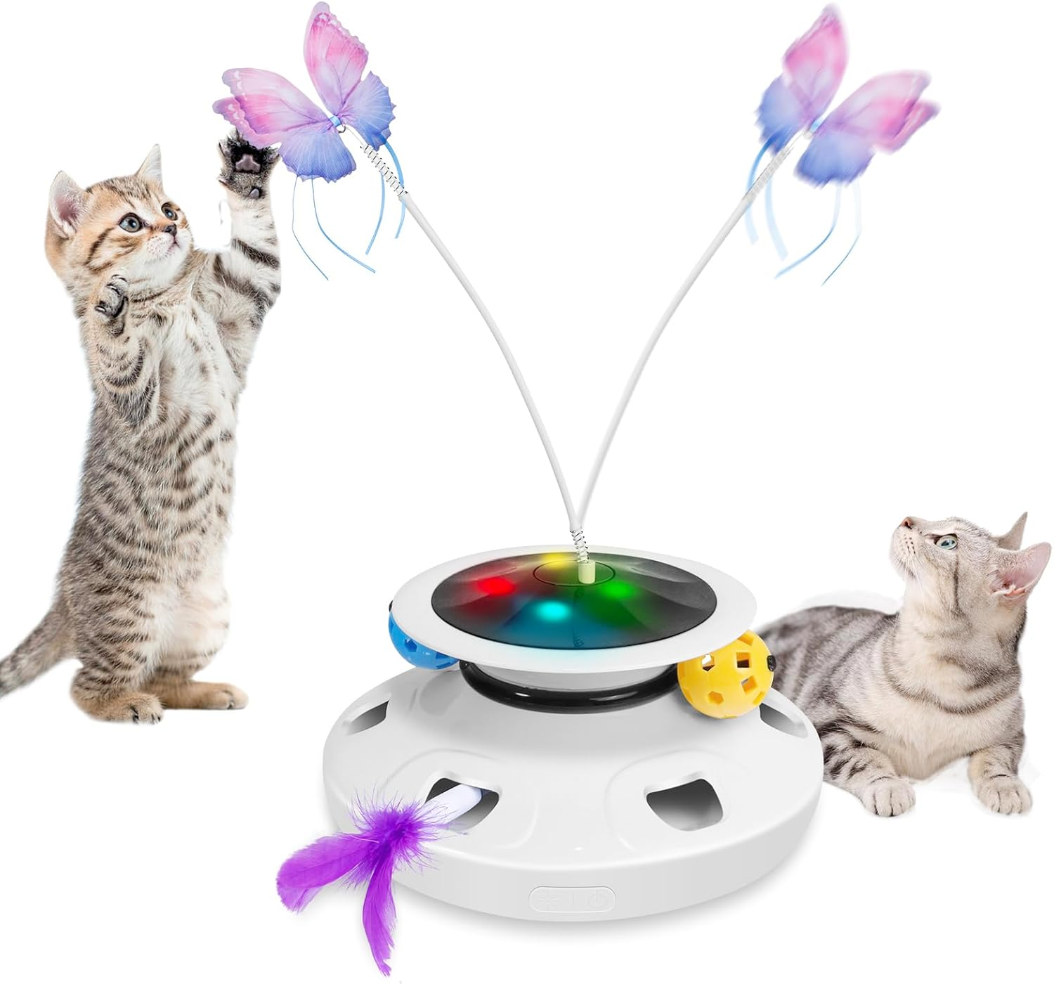 Interactive Cat Toy, [3 in 1] Automatic Rotating Butterfly & Moving Feather Hide Seek Mouse Holes with Exercise Track Balls Refills for Indoor Kitten image number 2
