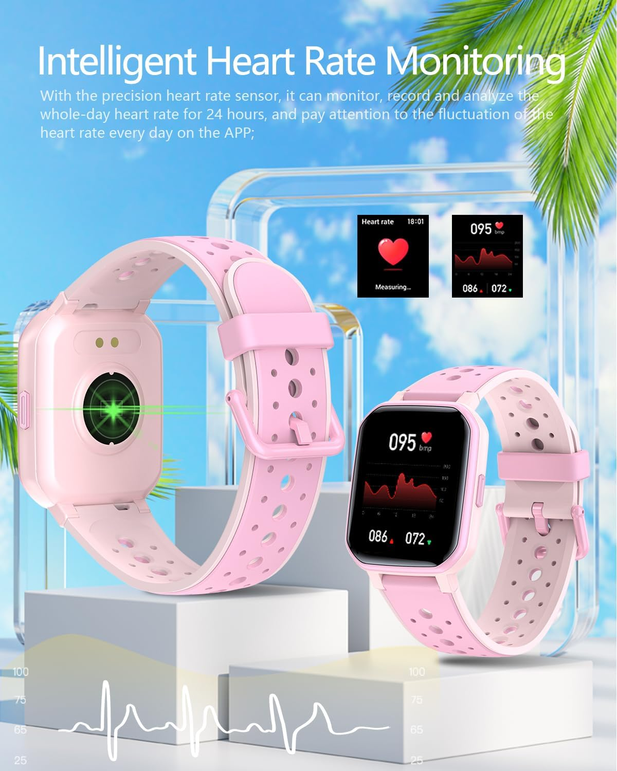 Fitness Tracker Smart Watch for Kids, 1.54'' Smartwatch with Puzzle Games, Pedometer, Heart Rate, APP Control, Sleep Monitor, Alarm Clock, Calorie Step Counter, Birthday for Girls Boys 6-14 (Pink) image number 4