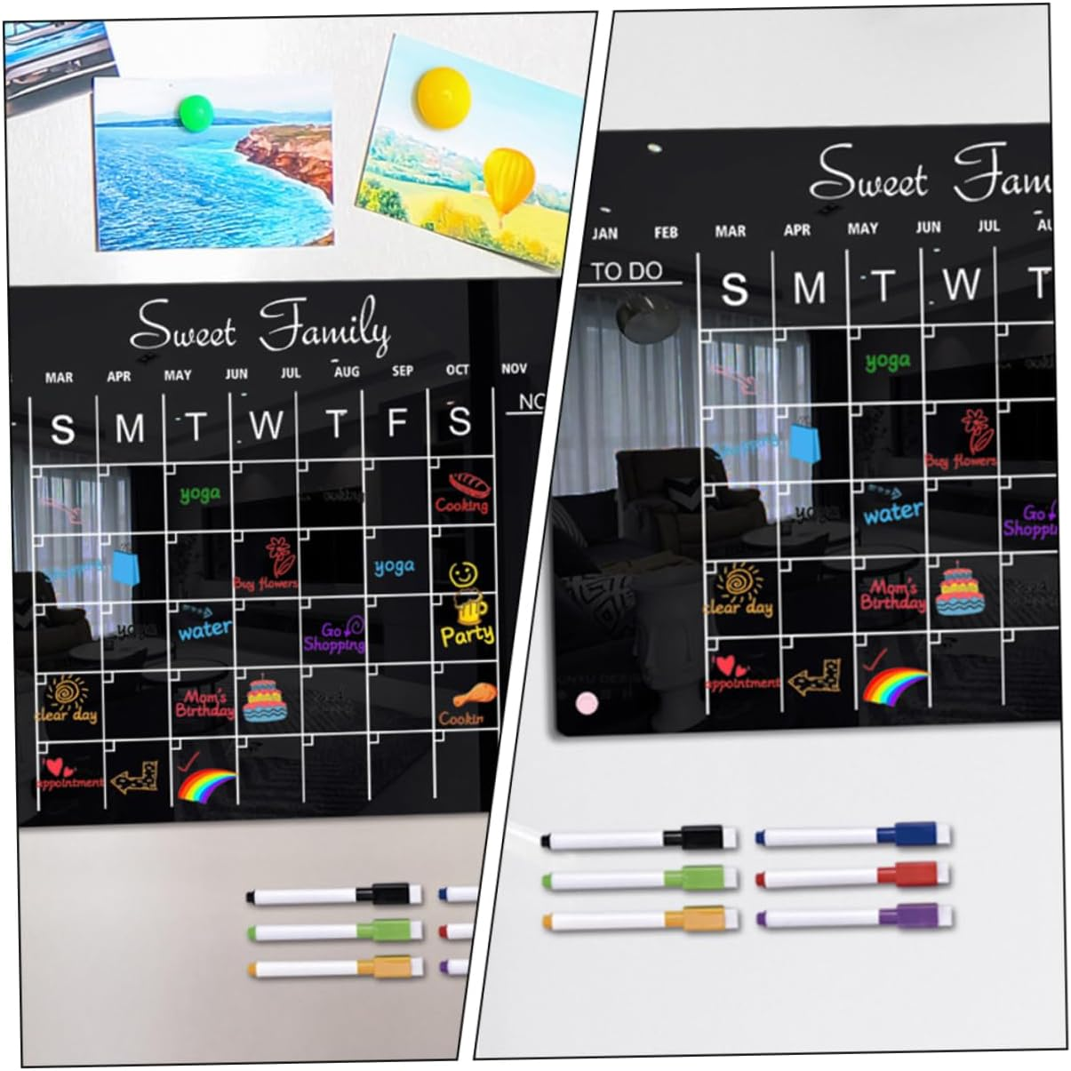 HAPINARY Black Acrylic Magnetic Board Fridge Dry Erase Schedule Planner Magnet Board for Wall Magnetic Message image number 5