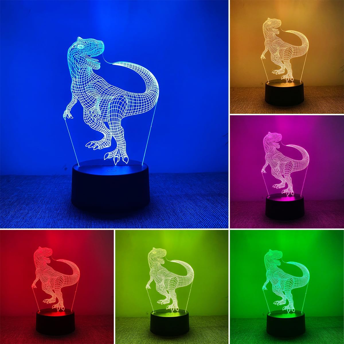 Deluisho Dinosaur Night Light, 3D Dinosaur Night Light for Children, Decorative Lamp for Children'S Room on the Dinosaur Theme, 16 Colors Warm Ambient Lights Free Switching image number 1