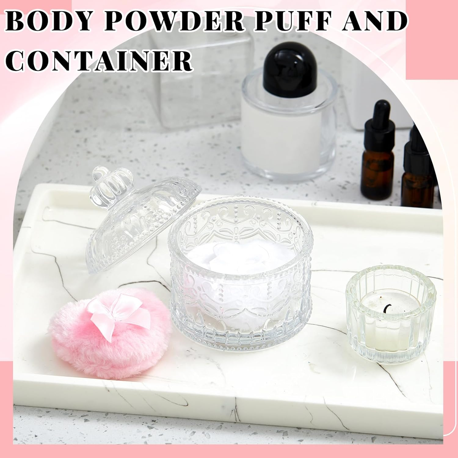 Tioncy 3 Pcs Large Body Powder Puff and Container Powder Container with Puff Powder Puff Crystal Container Soft Loose Washable Reusable Velour Face Body Powder Puff Wet Dry Makeup Tool (Clear,Crown) image number 3