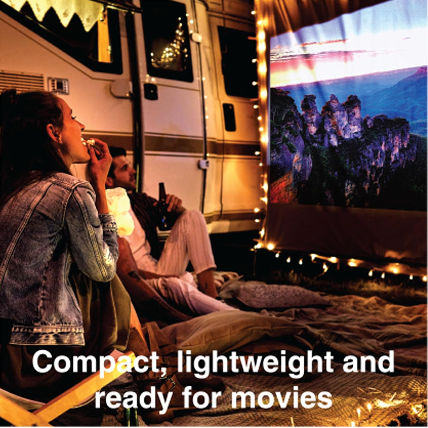 Laser Android LED Full HD 1080P Projector, Dual 3W Speakers, Removable Rechargeable Battery, 120 Inch Screen Included - Wireless Streaming with Bluetooth 5.4, Wifi 6, Built-In Android OS image number 2