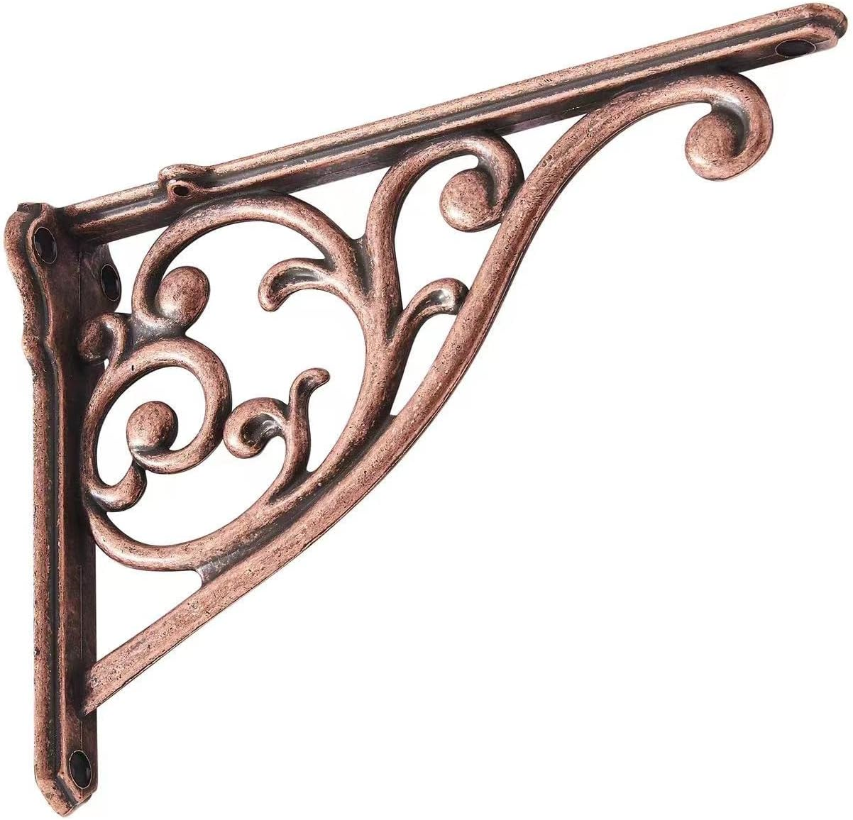 Khtumeware 2 Pack Brushed Satin Nickel Shelf Bracket 5 Inch, Decorative Brackets for Shelving, Heavy Duty Vintage Ornate Shelf Bracket, Hardware Included,4.92X3.5X1.73 Inch