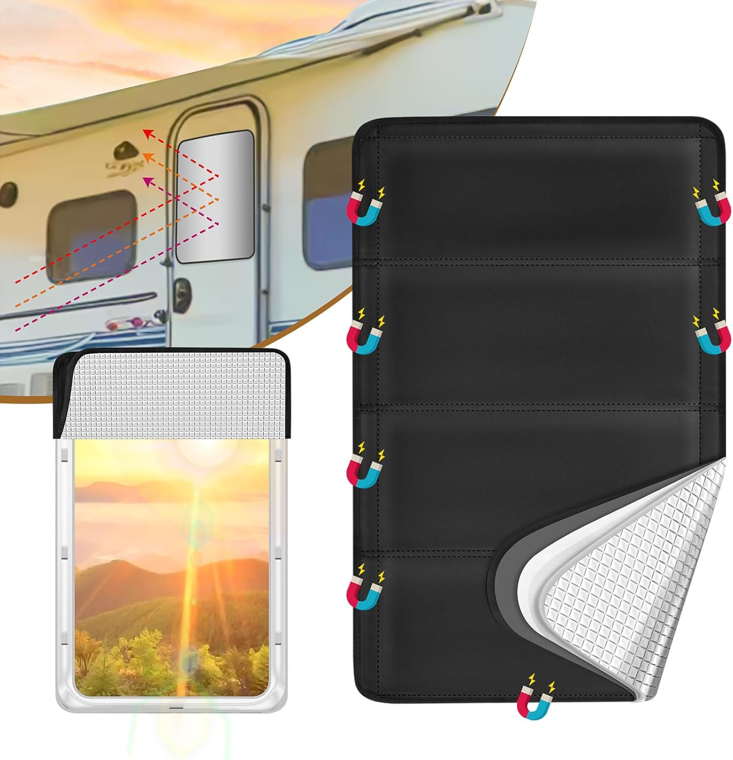 SUNICO 25" X 16" RV Door Window Shade Cover, Magnetic 100% Blackout Foldable RV Window Shades for Campers with Anti-Uv Aluminum Foil Reflective & Cotton Insulation & Thicked Waterproof Fabric image number 4