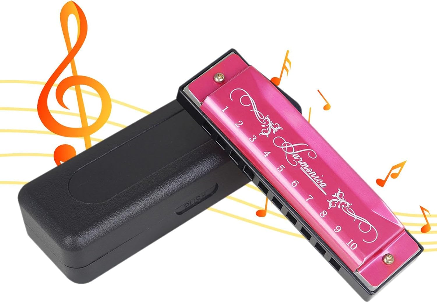 Harmonica Gifts Deluxe Harmonica 10 Holes 20 Melodies C Key for Home Stage Performance Men Kids Player, Rose Gold - Gold image number 5