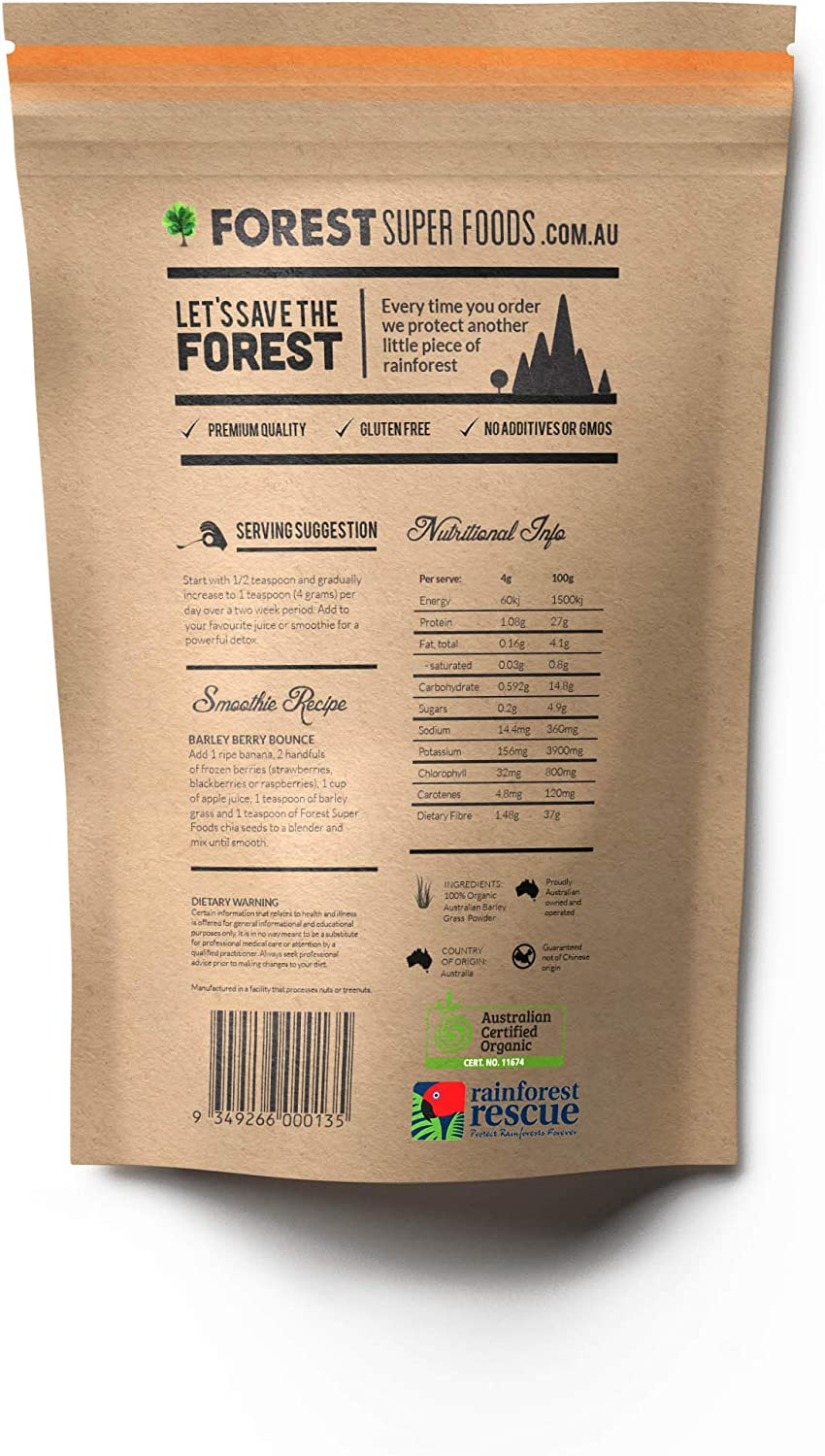 Forest Super Foods Young Barley Grass Powder Certified Organic Australian Grown 4000Mg Gluten-Free Detox Rich in Chlorophyll Vitamins & Minerals Premium Quality for Gut Health image number 6