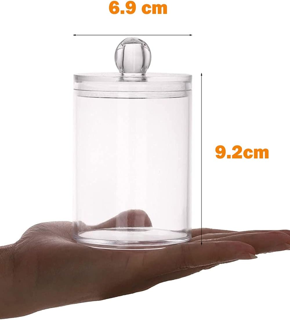 3 Pack Qtip Dispenser Holder Jars, Bathroom Vanity round Storage Organizer Canister, Clear Acrylic Container Box for Cotton Balls Rounds Makeup Sponges Bath Salts Tooth Floss Picks (Style 1, Clear) image number 4