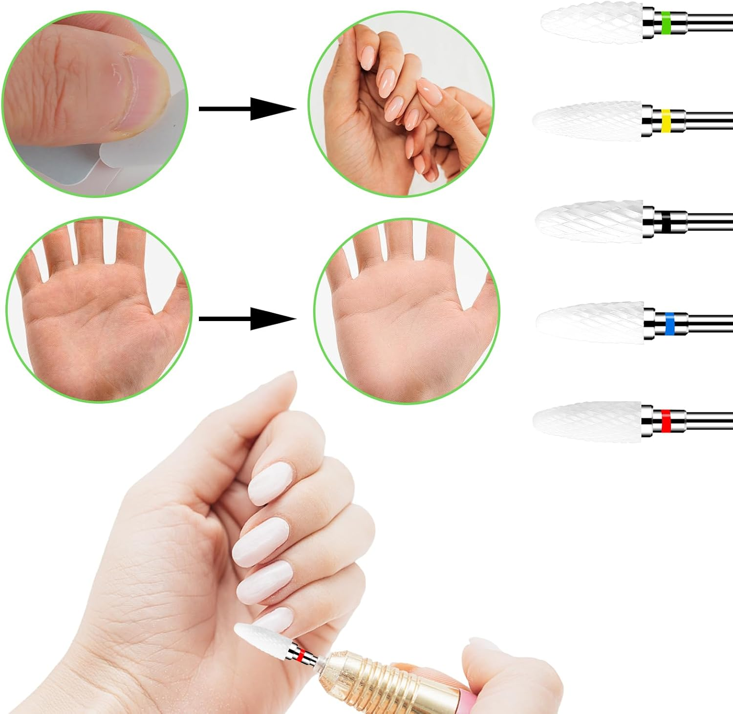 Gjinxi Ceramic Nail Drill Bits Set 5 Pcs Professional Corn Shape Ceramic Bits 3/32'' Acrylic Nail File Gel Removal Rotary Tool for Manicure Pedicure Cuticle Gel Nail Polishing(2.35Mm) image number 4