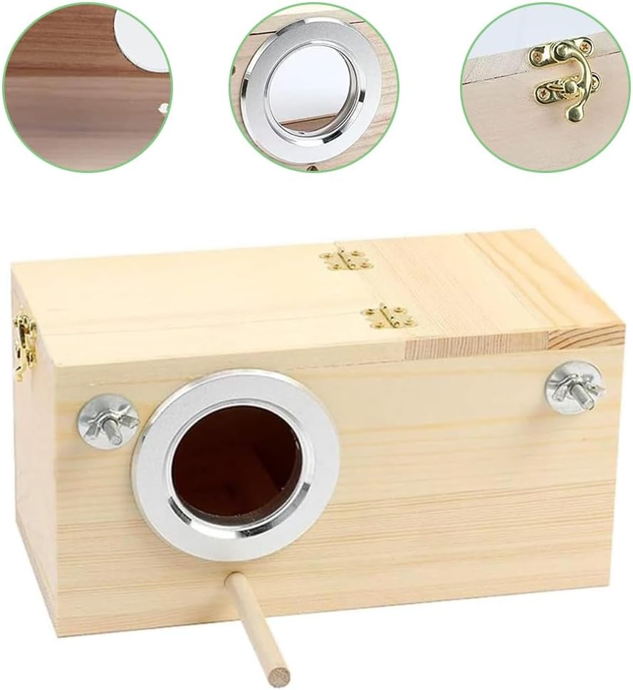 Natural Wood Parakeet Nesting Box Bird Breeding House with Detachable Wooden Board for Lovebirds, Cockatiels, Budgies, Conures | Mating & Hatching Cage image number 3