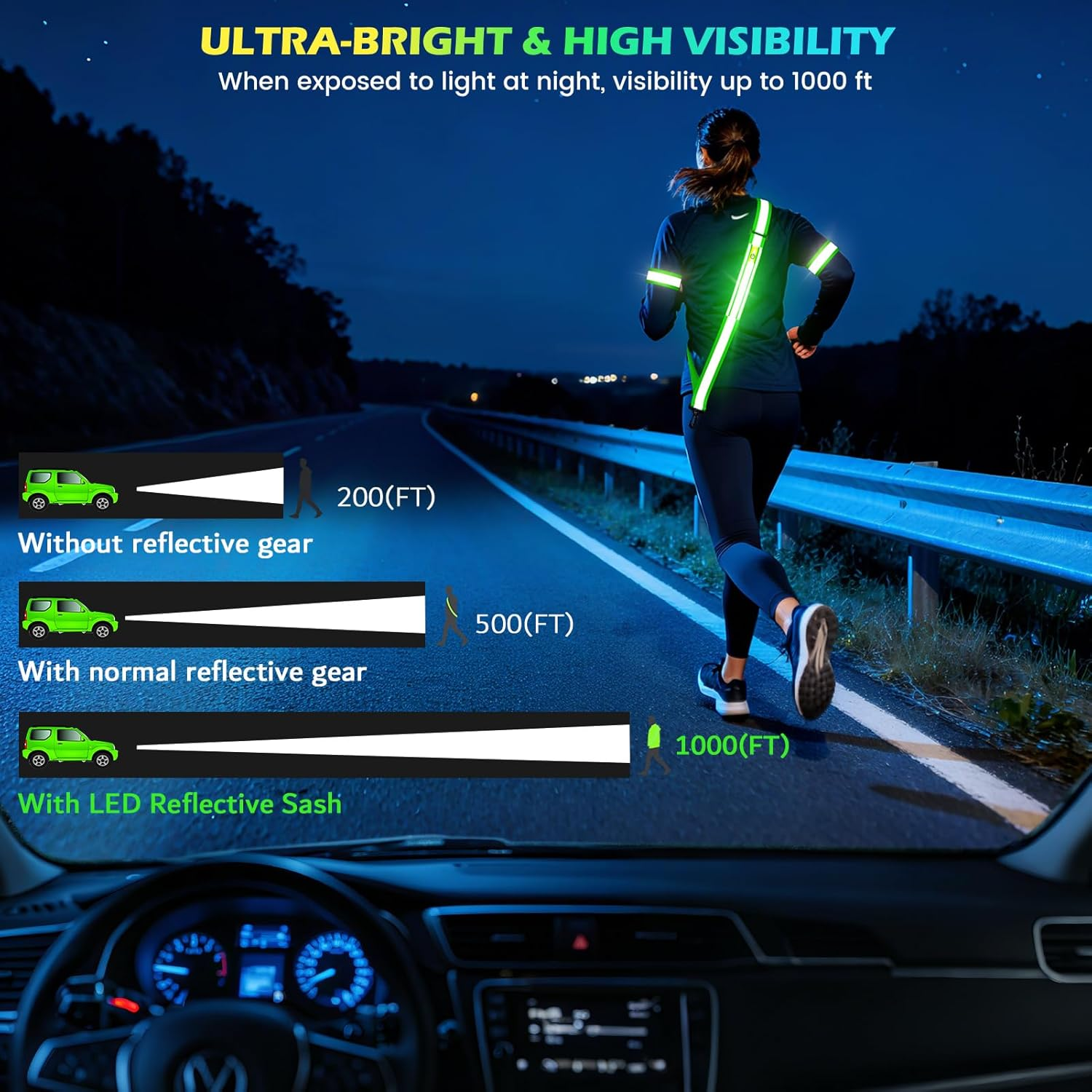 Fokia Kunbio LED Reflective Running Gear High Visibility Reflective Belt Sash with Armband for Walking at Night,Adjustable Running Safety Gear Light up Running Belt for Runners Walkers Men Women - Orange image number 2