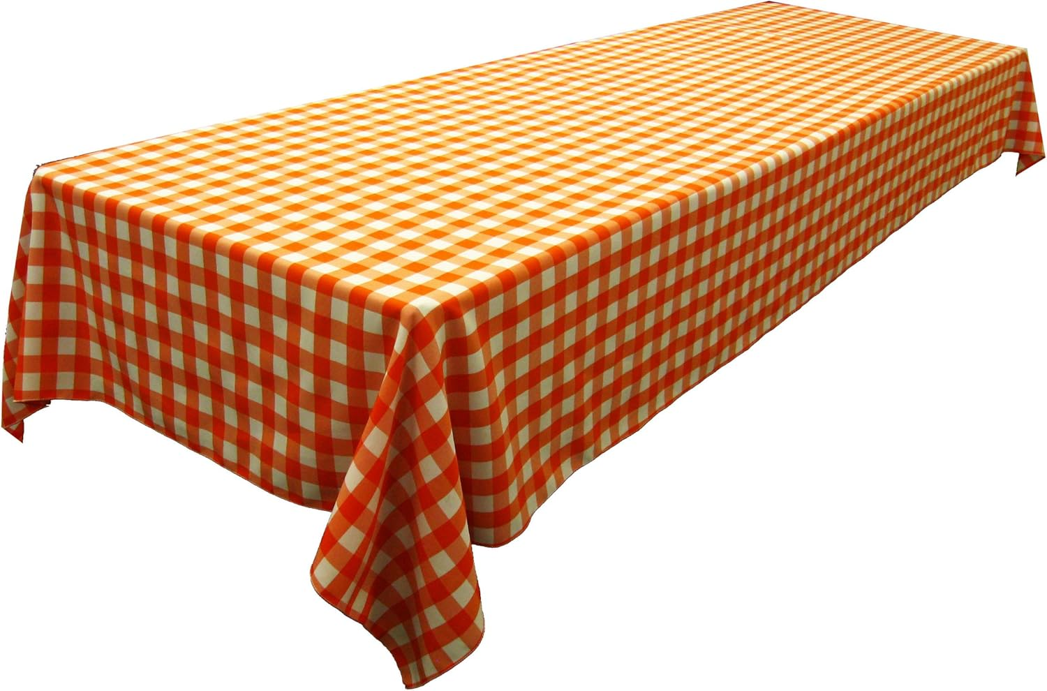 LA Linen Polyester Gingham Checkered Rectangular Tablecloth, White/Orange, 60" X 84" image number 4