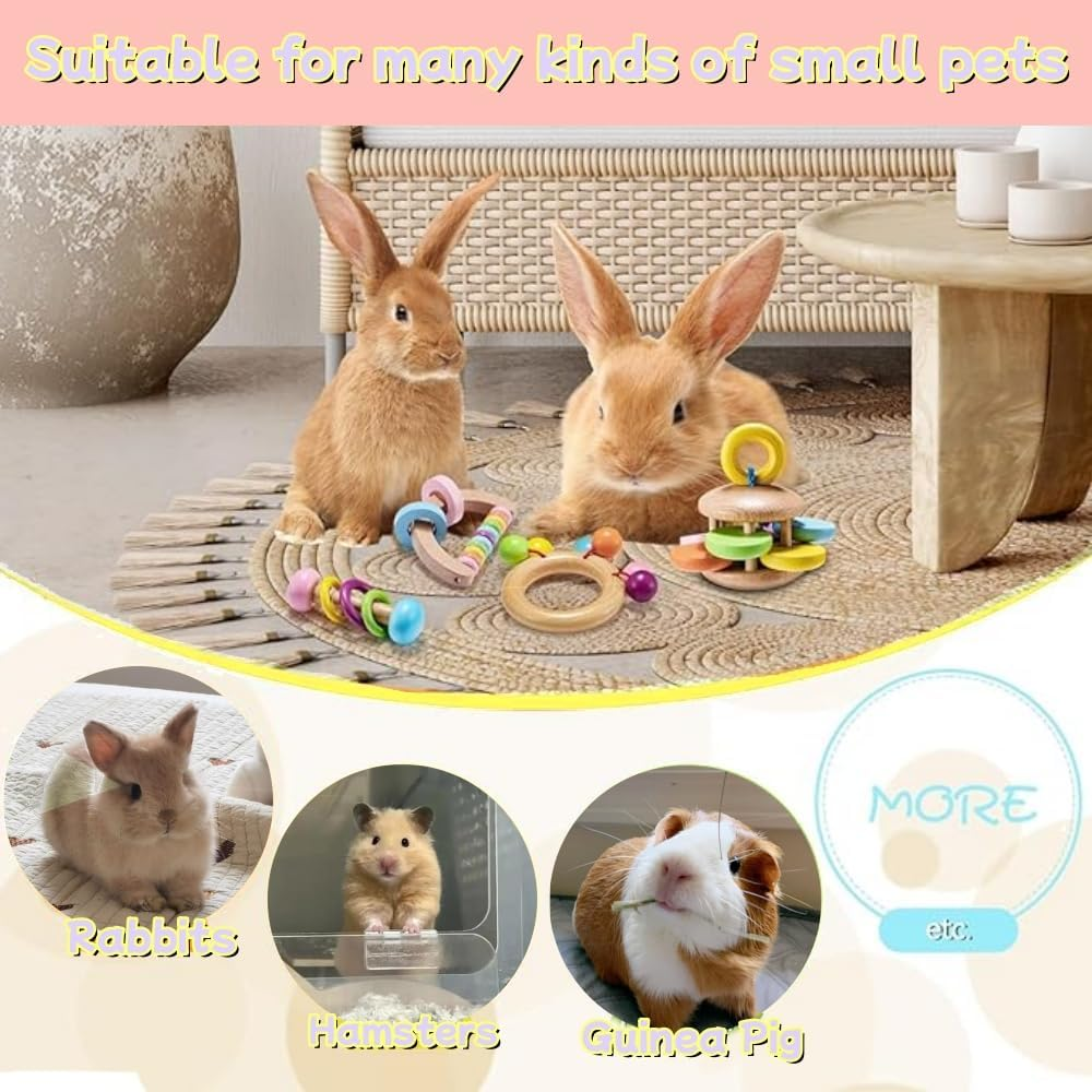 4 Pcs Wooden Bunny Toys,Safe Rabbit Toys, Bite-Resistant Guinea Pigs Toys,Boredom Break Toys for Chinchillas Hamsters Small Animals Playing Teeth Grinding Indoor Outdoor image number 3