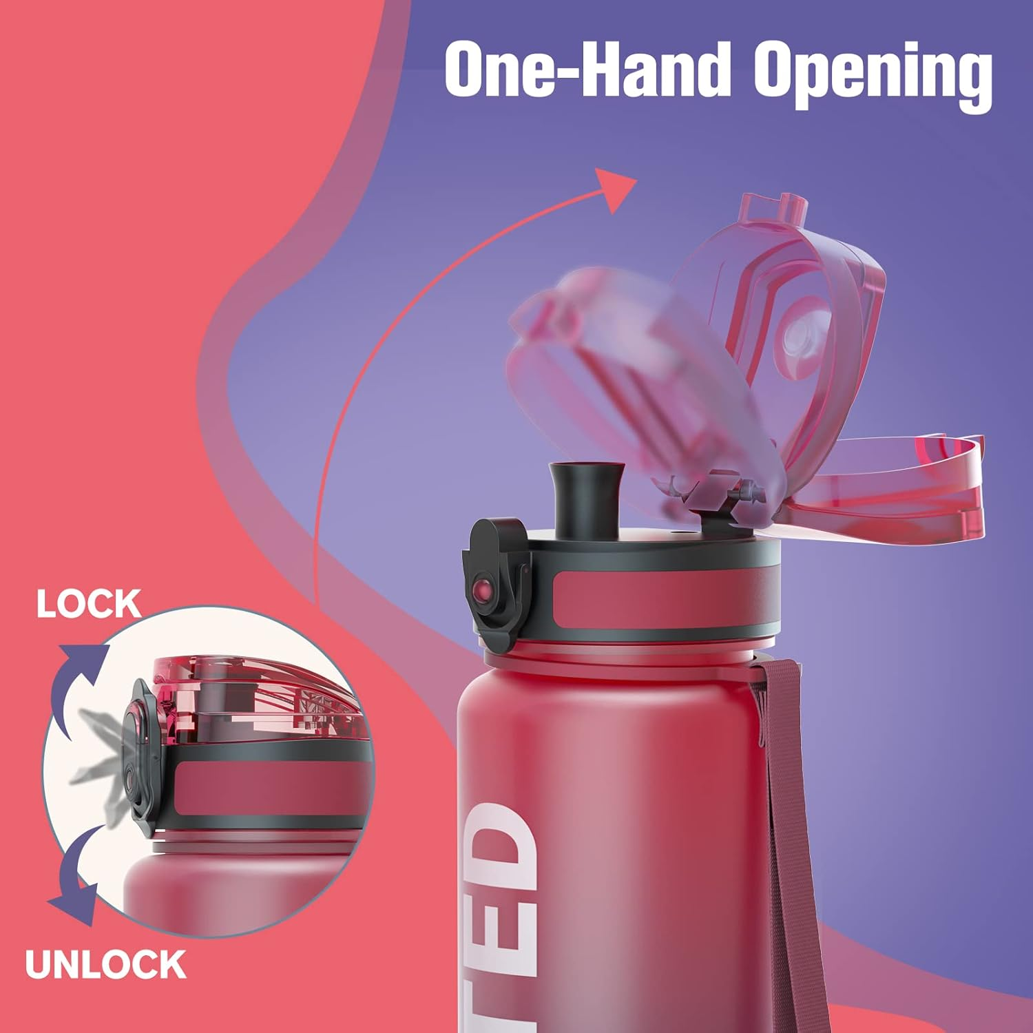 Sahara Sailor Water Bottles, 32Oz Motivational Sports Water Bottle with Time Marker - Times to Drink - Tritan, BPA Free, Wide Mouth Leakproof, Fast Flow Technology with Clean Brush (1 Pack) - A-Bubble Gum image number 4